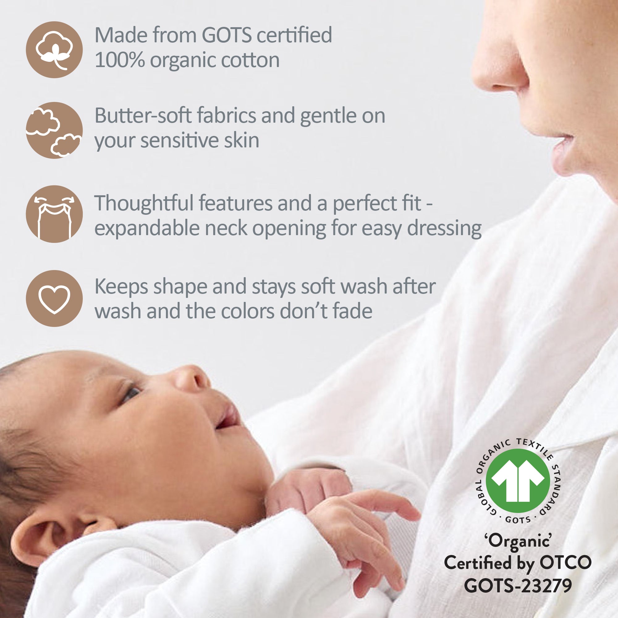 Cute baby and Sam GOTS certification badges
