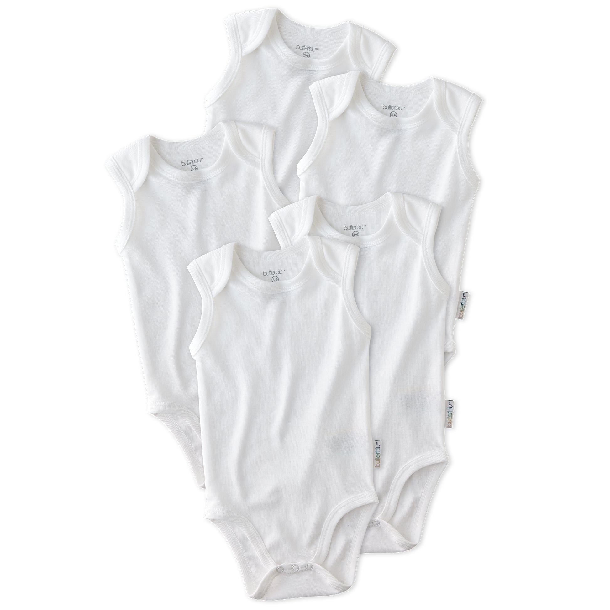 Layout of sleeveless bodysuits in White on a white background
