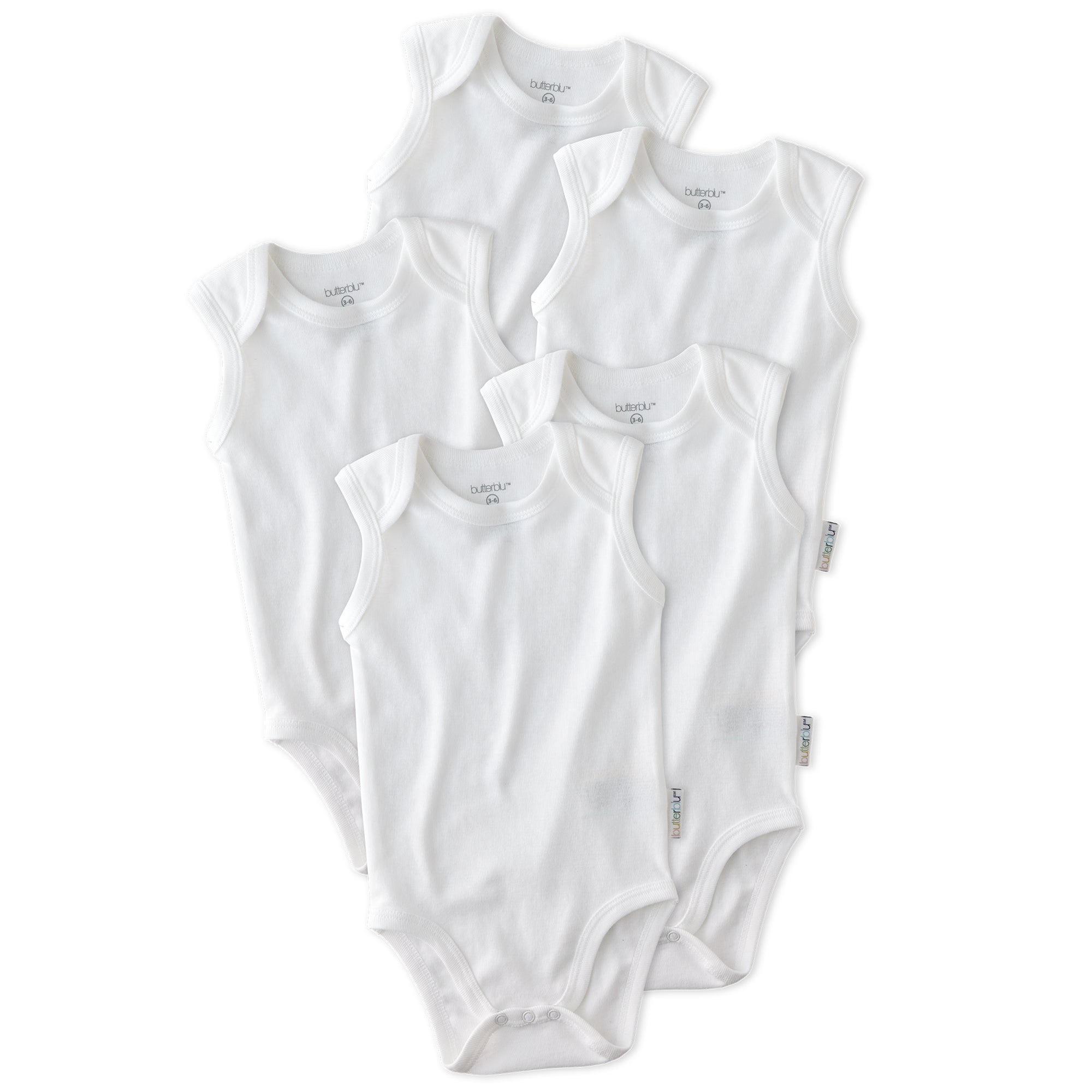 Layout of sleeveless bodysuits in White on a white background
