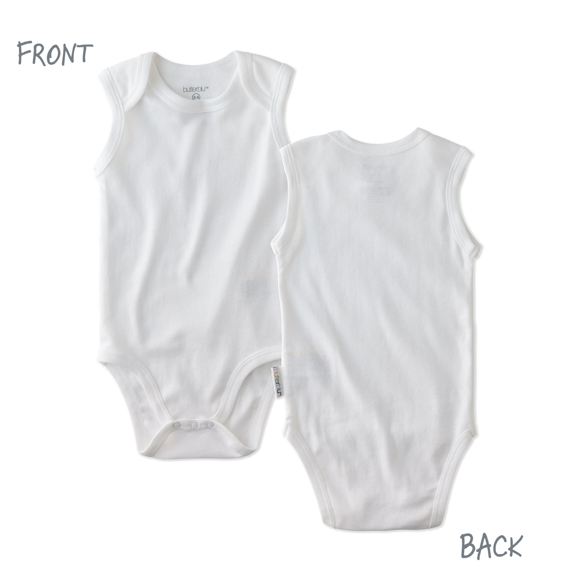 Front and back of short sleeve bodysuit on a white background
