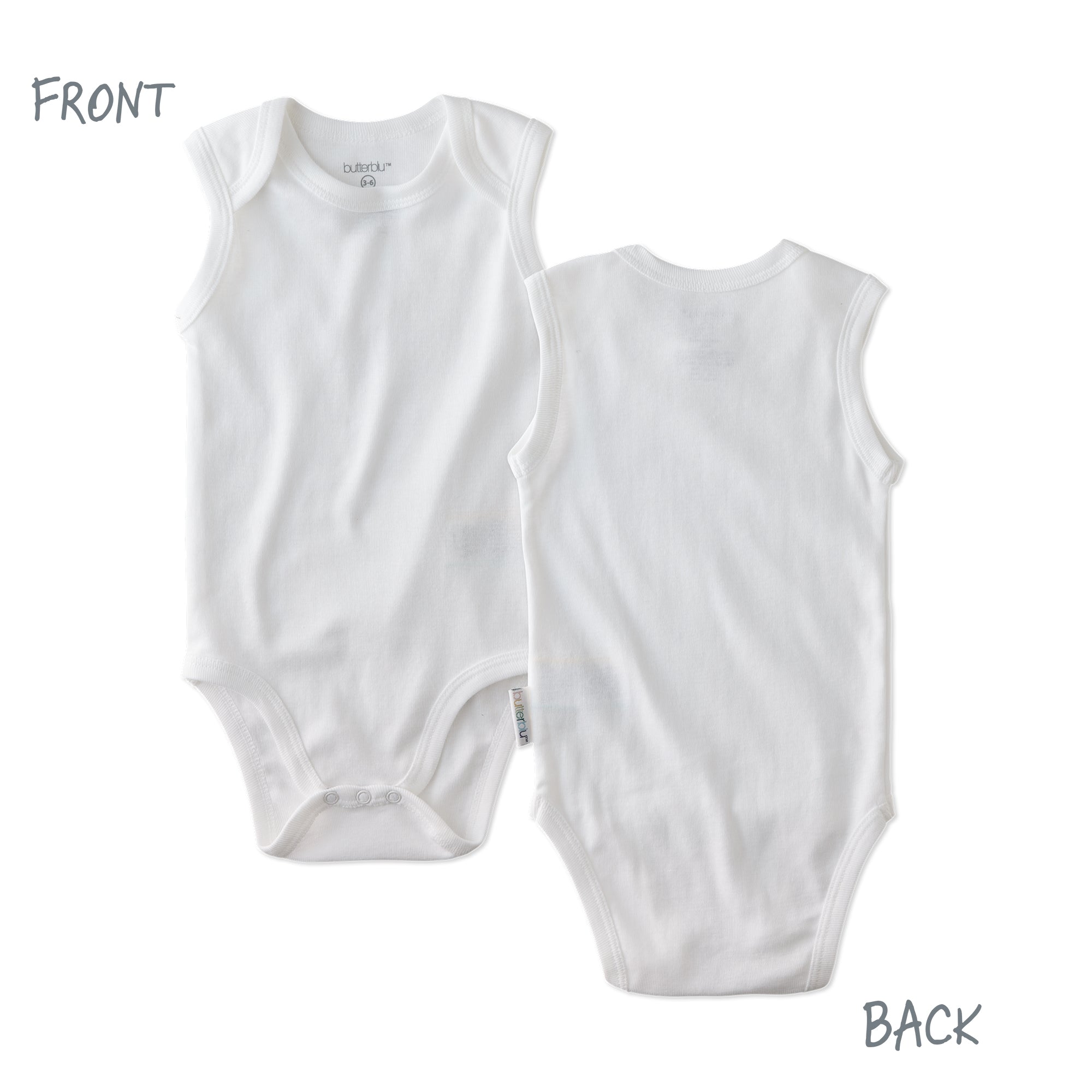 Front and back of short sleeve bodysuit on a white background

