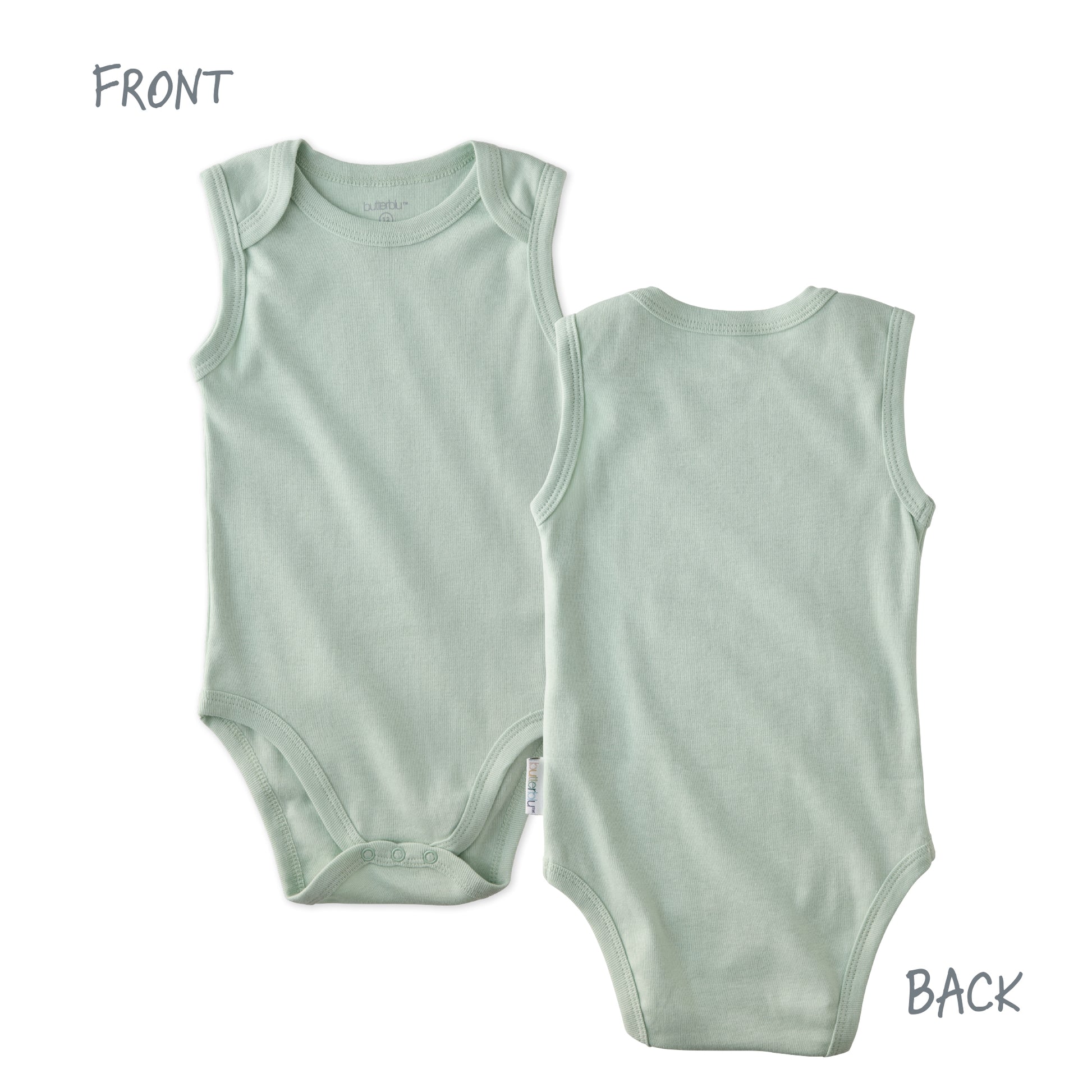 Front and back of short sleeve bodysuit on a white background