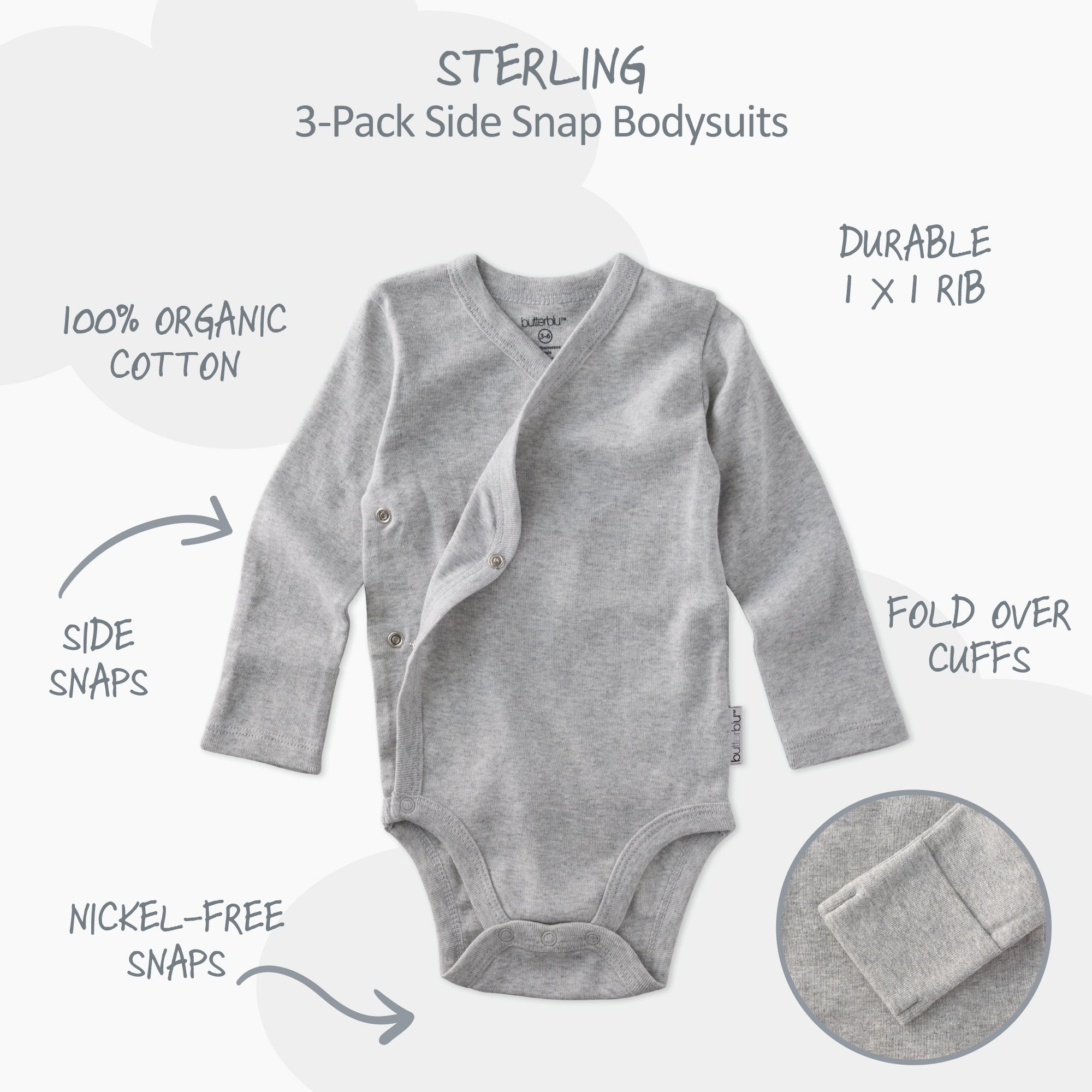 STERLING 3-Pack Side Snap Bodysuit