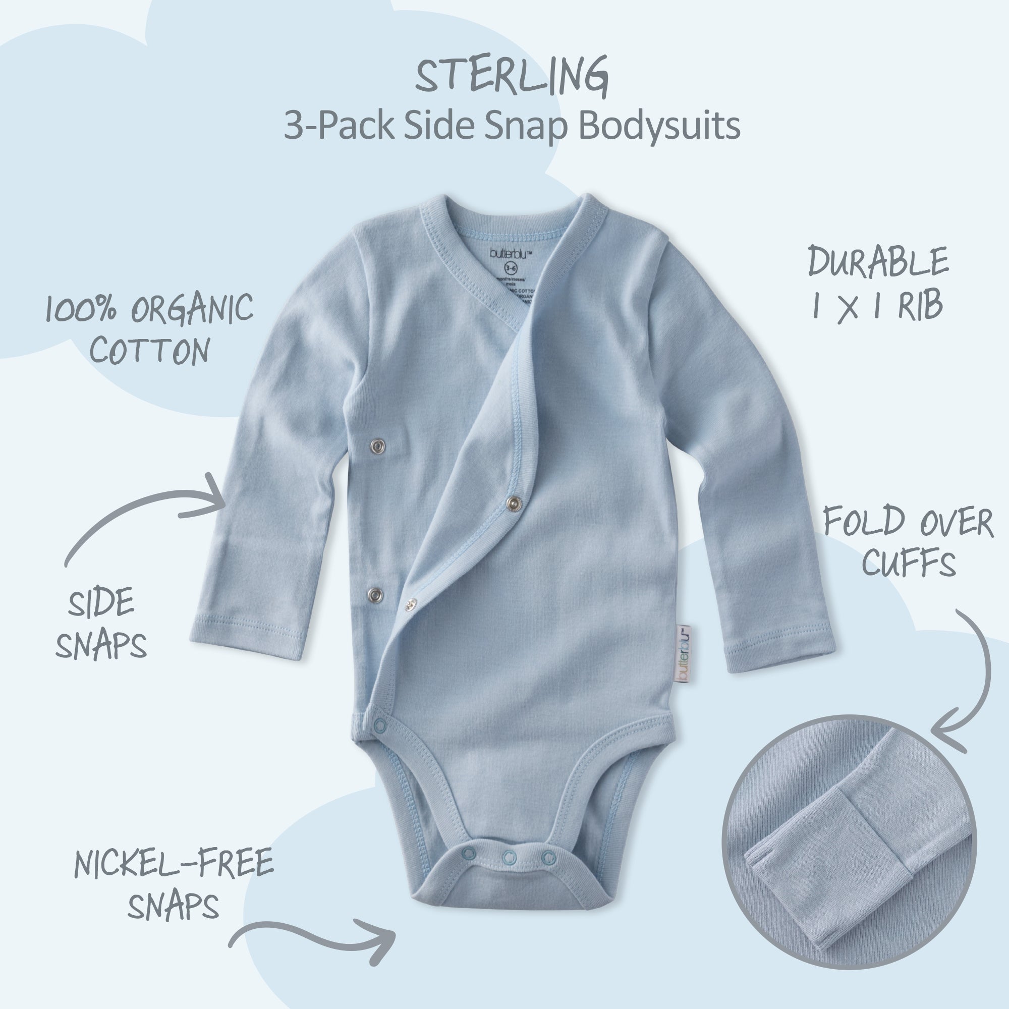 STERLING 3-Pack Side Snap Bodysuit