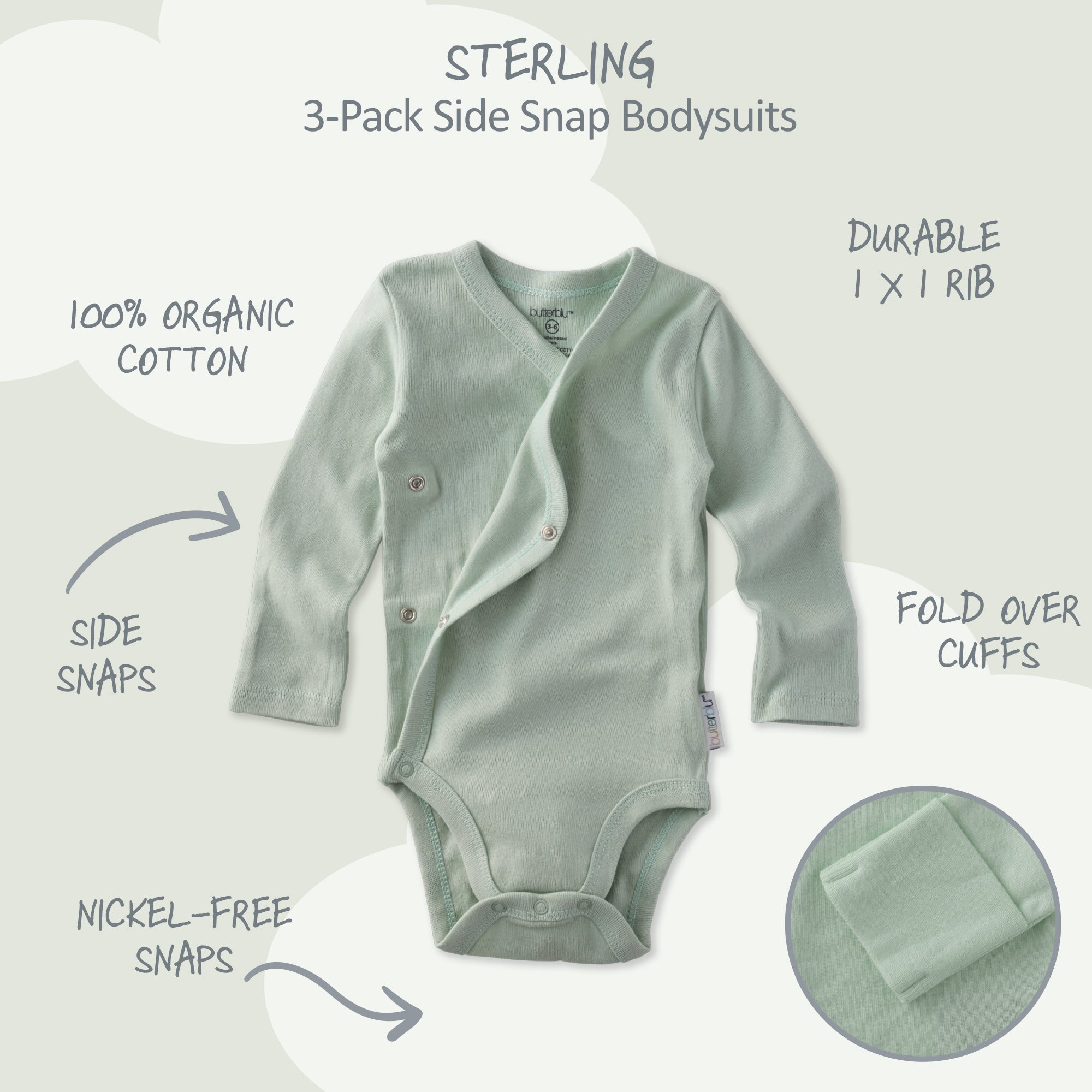 STERLING 3-Pack Side Snap Bodysuit