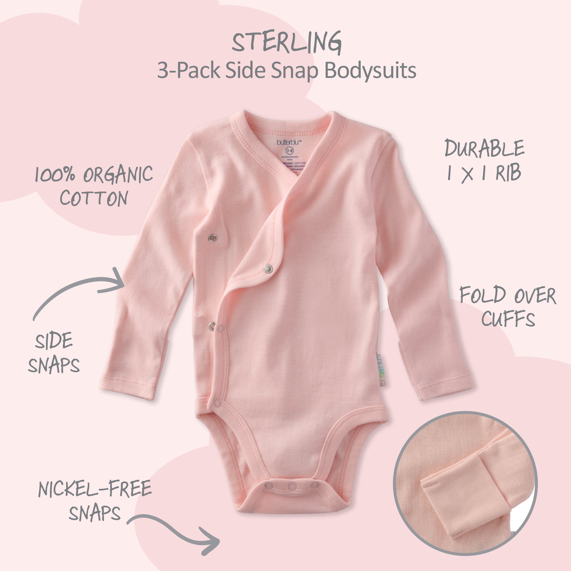 STERLING 3-Pack Side Snap Bodysuit