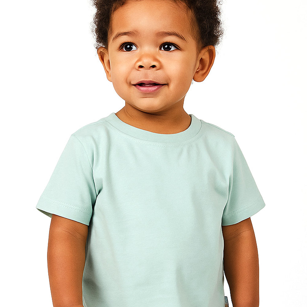 Butterblu Taylor 10-pack toddler short sleeve t-shirts in Seafoam Terra Rainbow — GOTS-certified organic cotton toddler tees