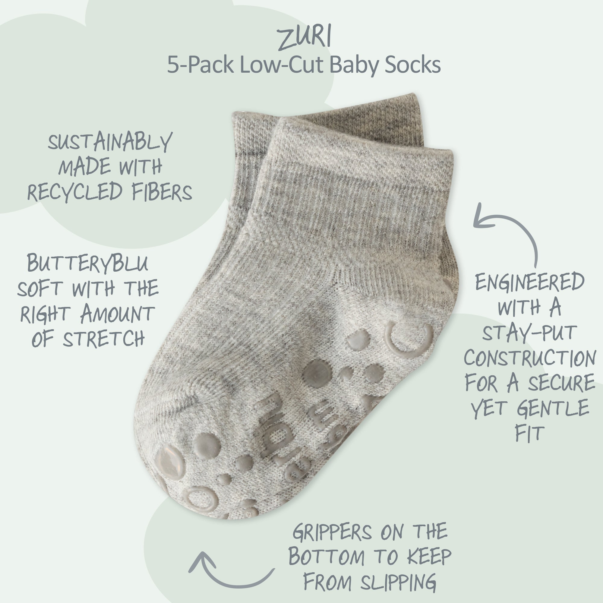 Zuri Sock surrounded by product descriptions