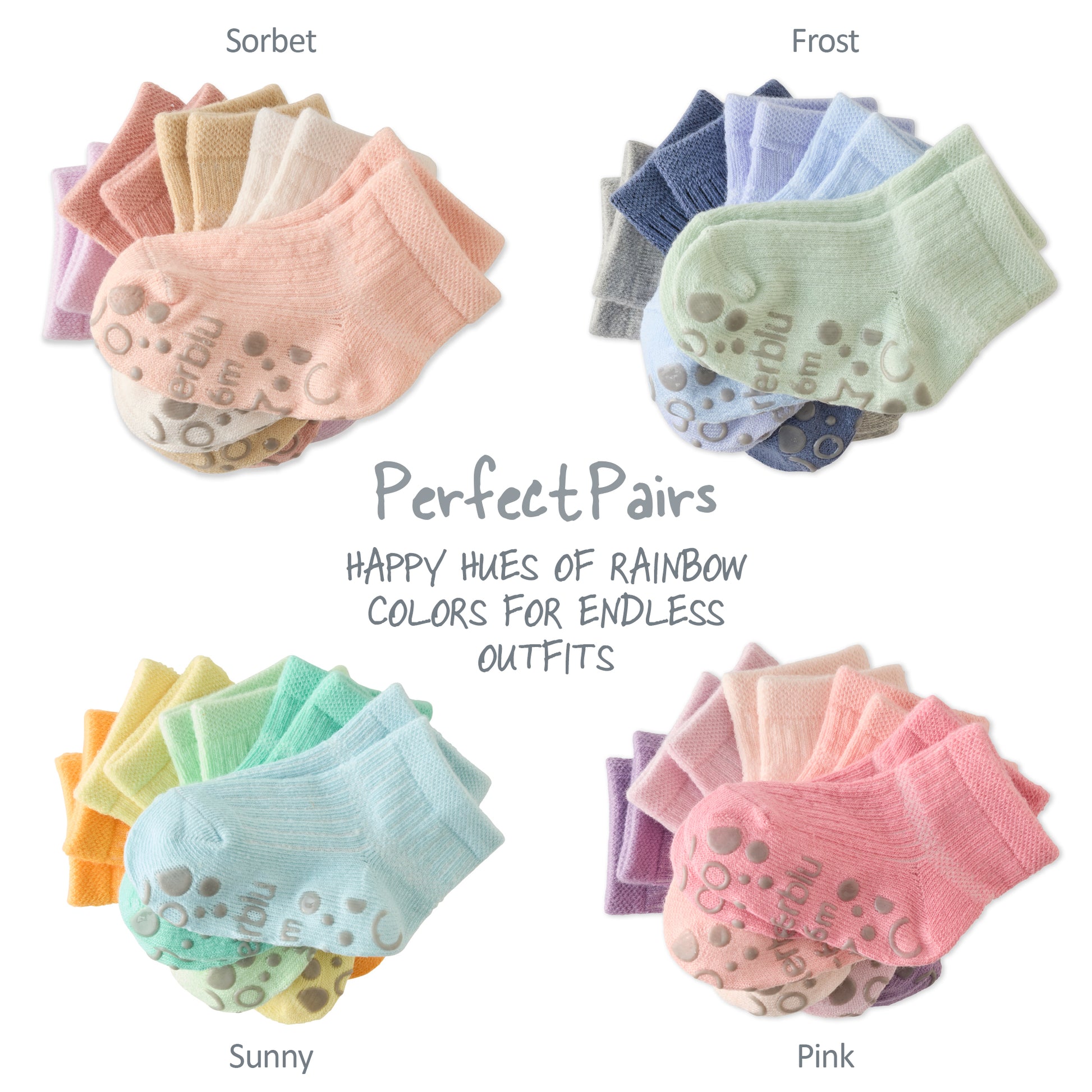 'Perfect Pairs' graphic of different Zuri sock layouts