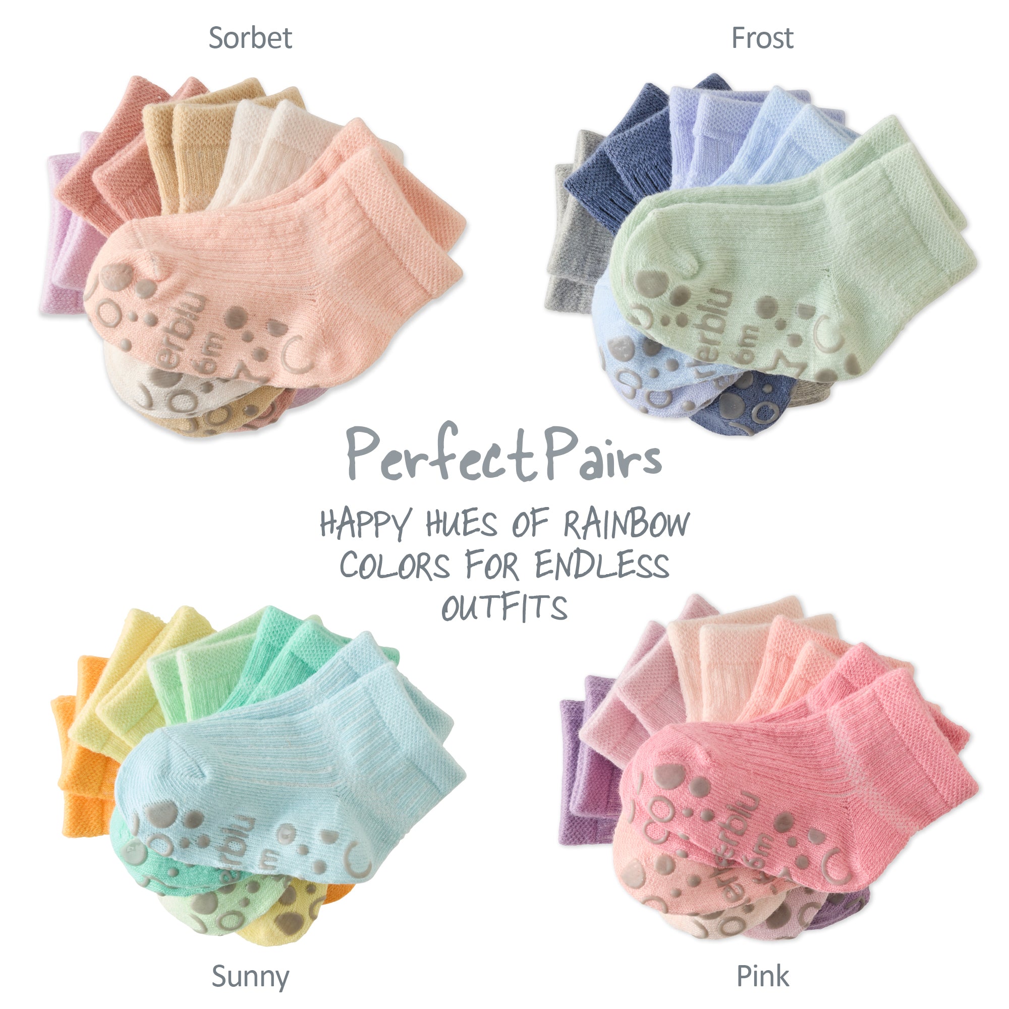 'Perfect Pairs' graphic of different Zuri sock layouts