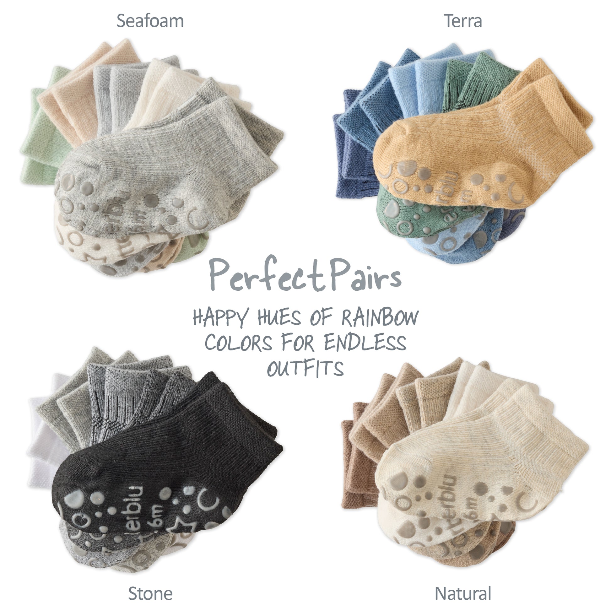 'Perfect Pairs' graphic of different Zuri sock layouts