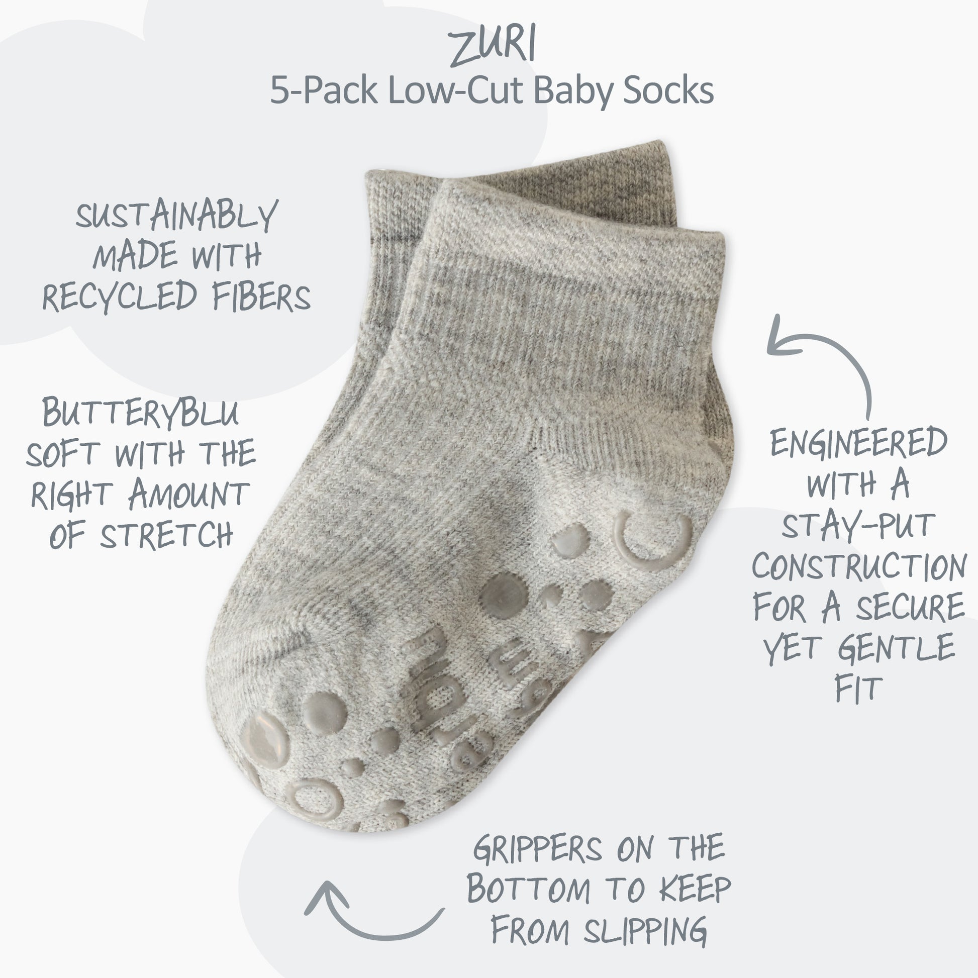 Zuri Sock surrounded by product descriptions