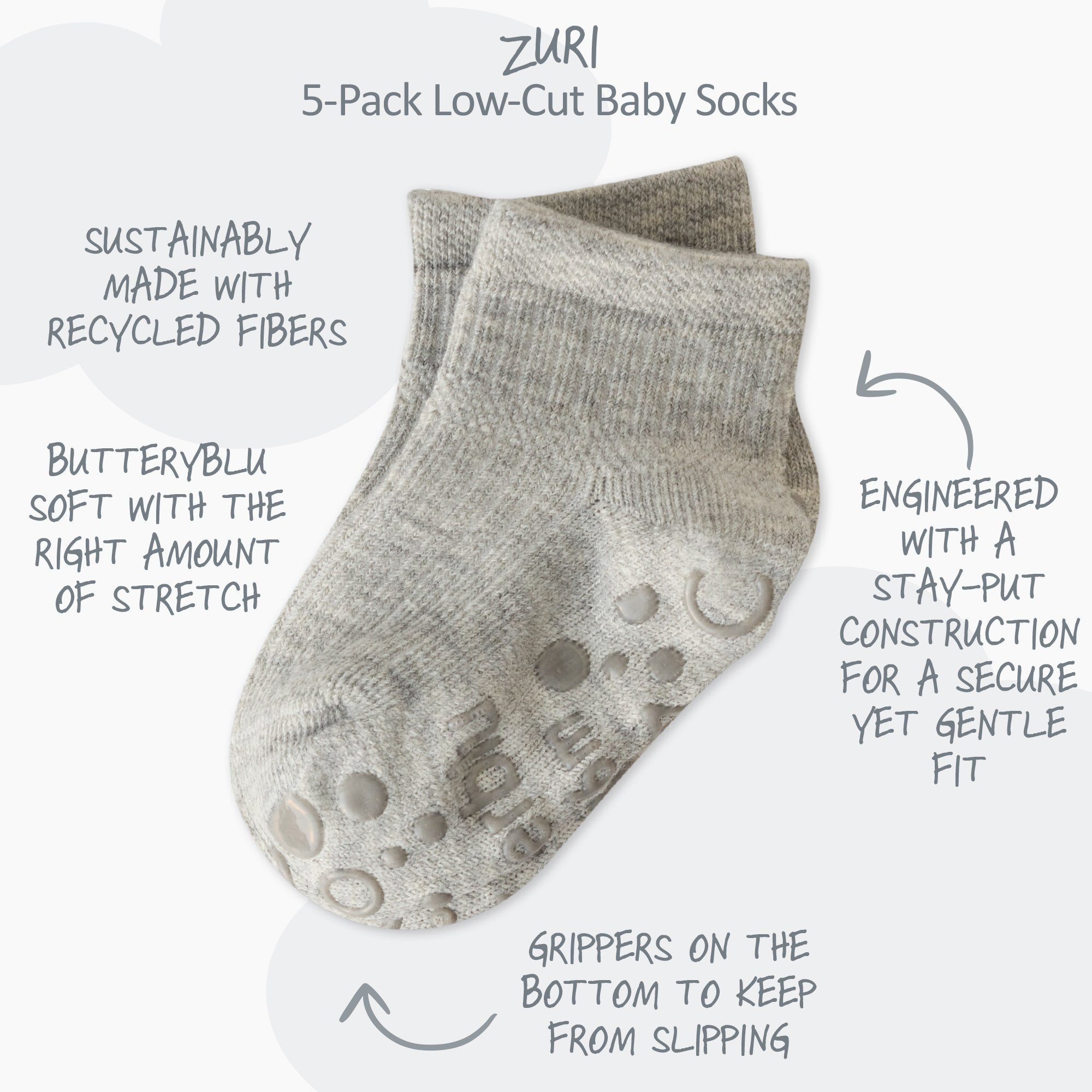 Zuri Sock surrounded by product descriptions