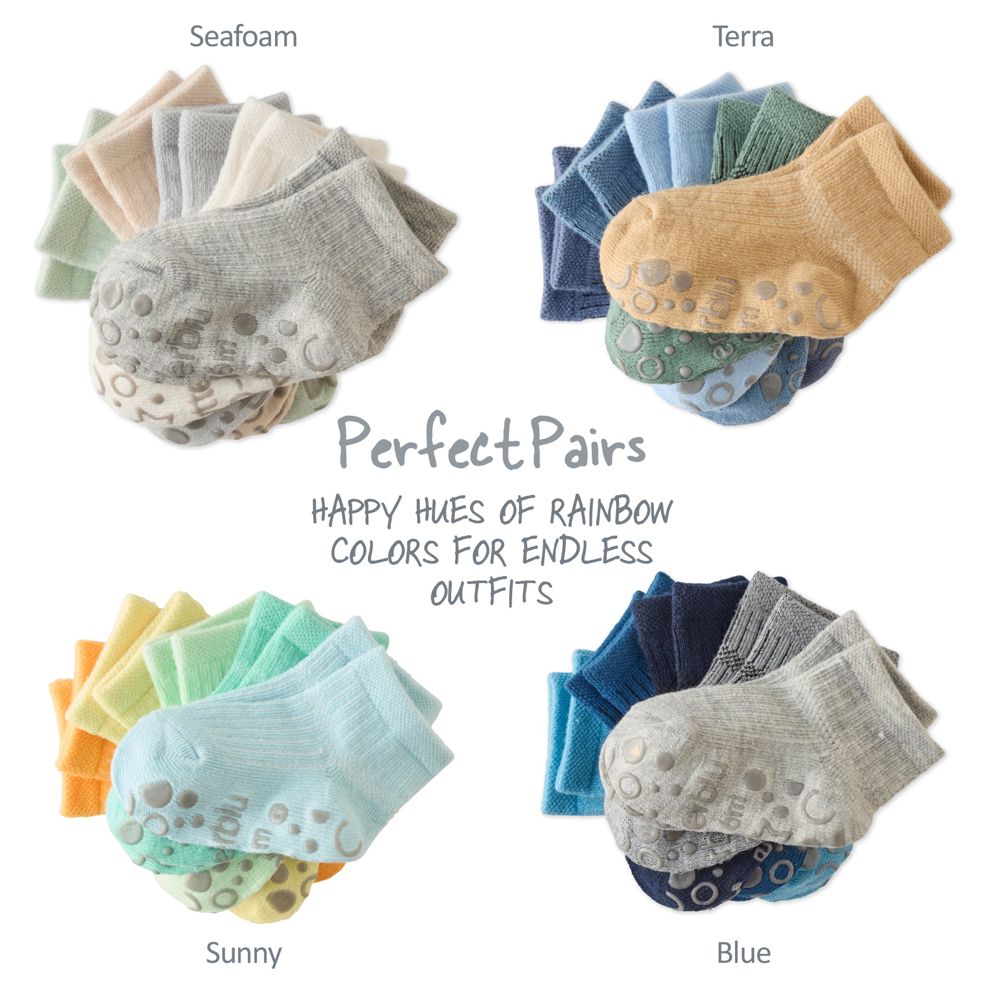 'Perfect Pairs' graphic of different Zuri sock layouts