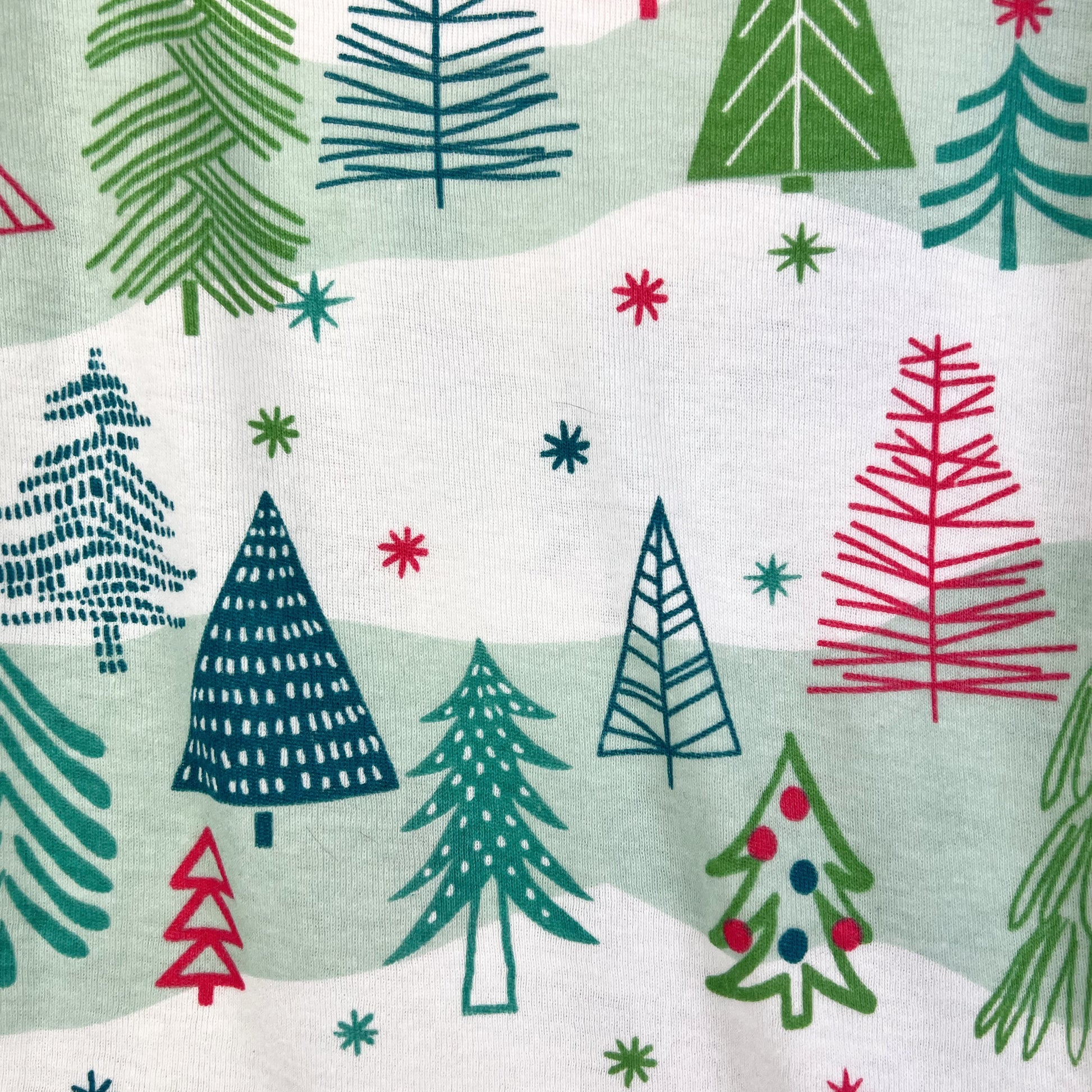 Pattern of colorful Christmas trees on a white background