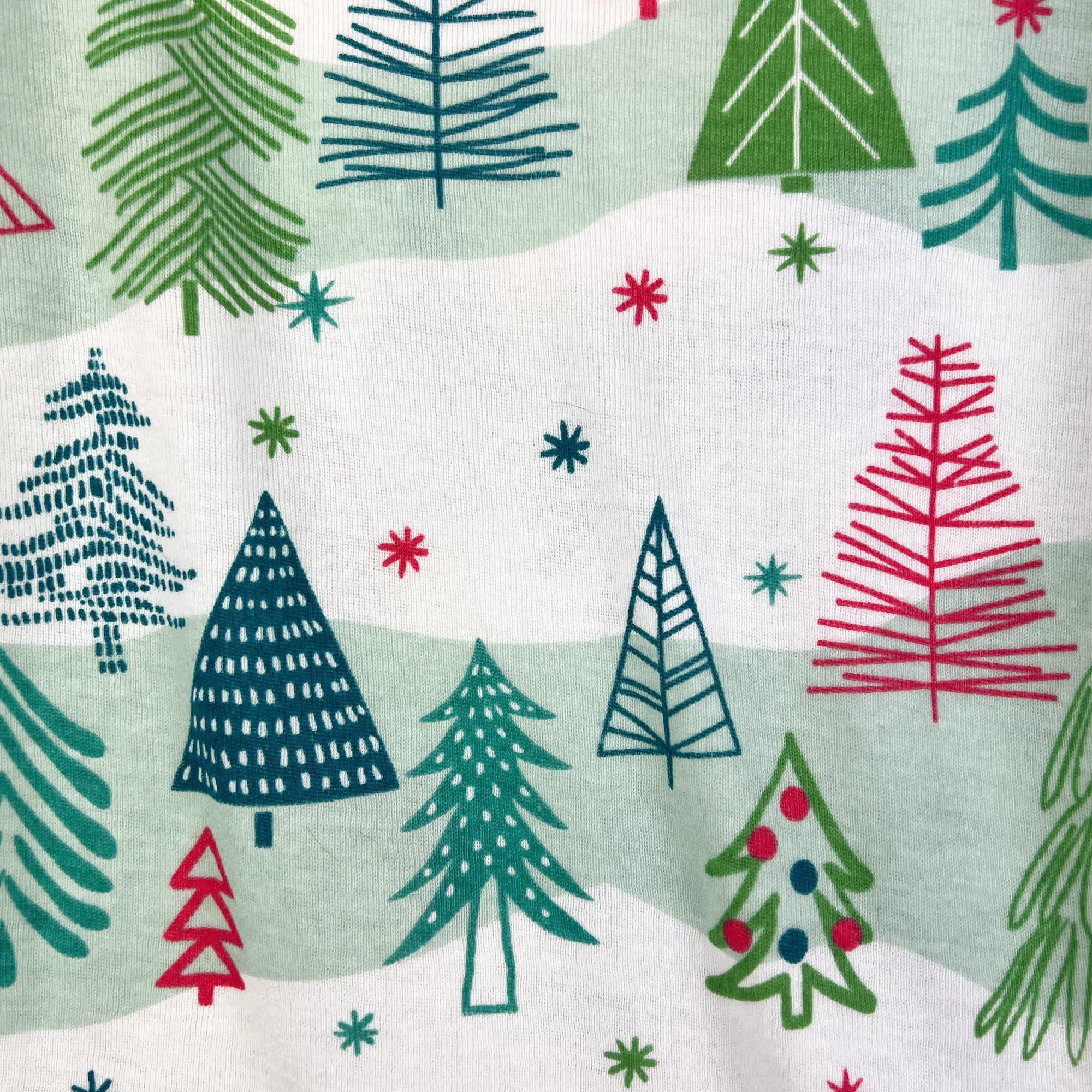 Pattern of colorful Christmas trees on a white background