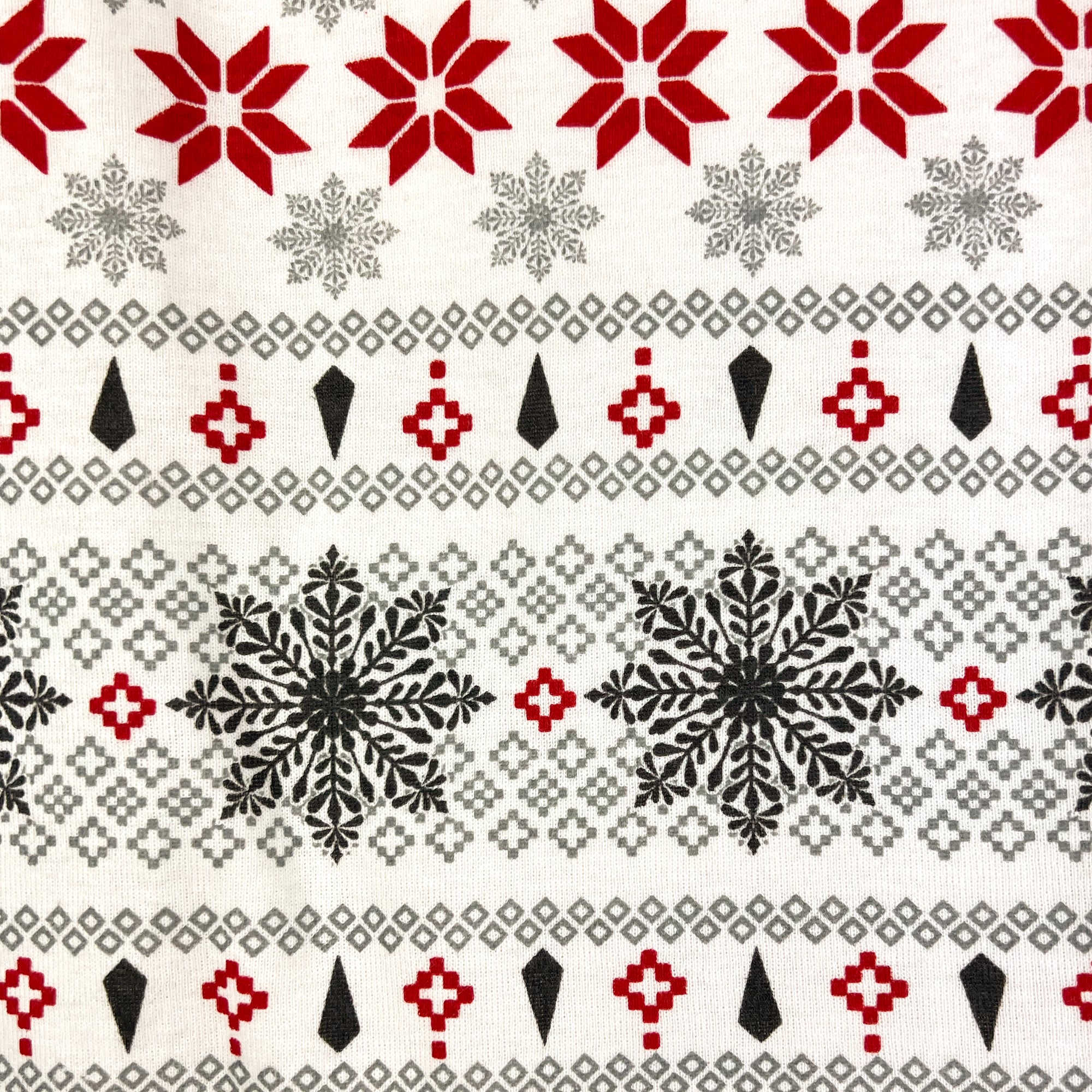 Pattern with red, black, and gray geometric shapes on a white background