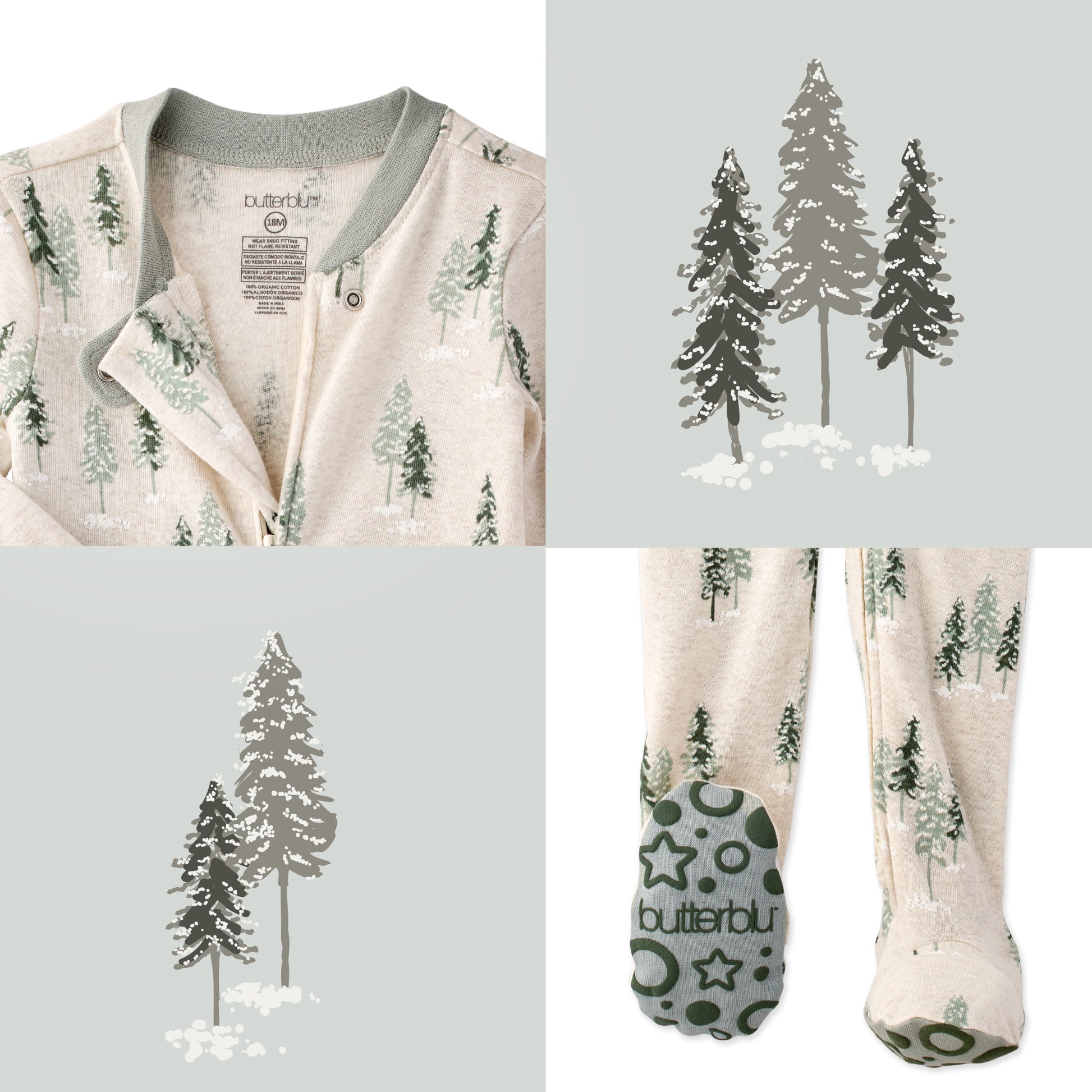Children's clothing set with tree pattern on a light background