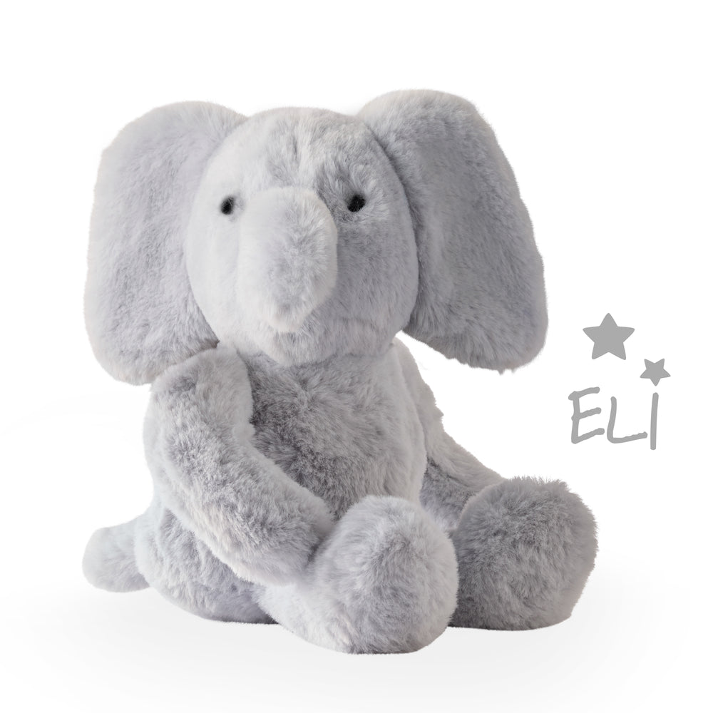 Butterblu Snuggle Buddy stuffed animal plushie in Hannah The Hippo Eli The Gray Elephant — GOTS-certified organic cotton baby snuggle toy