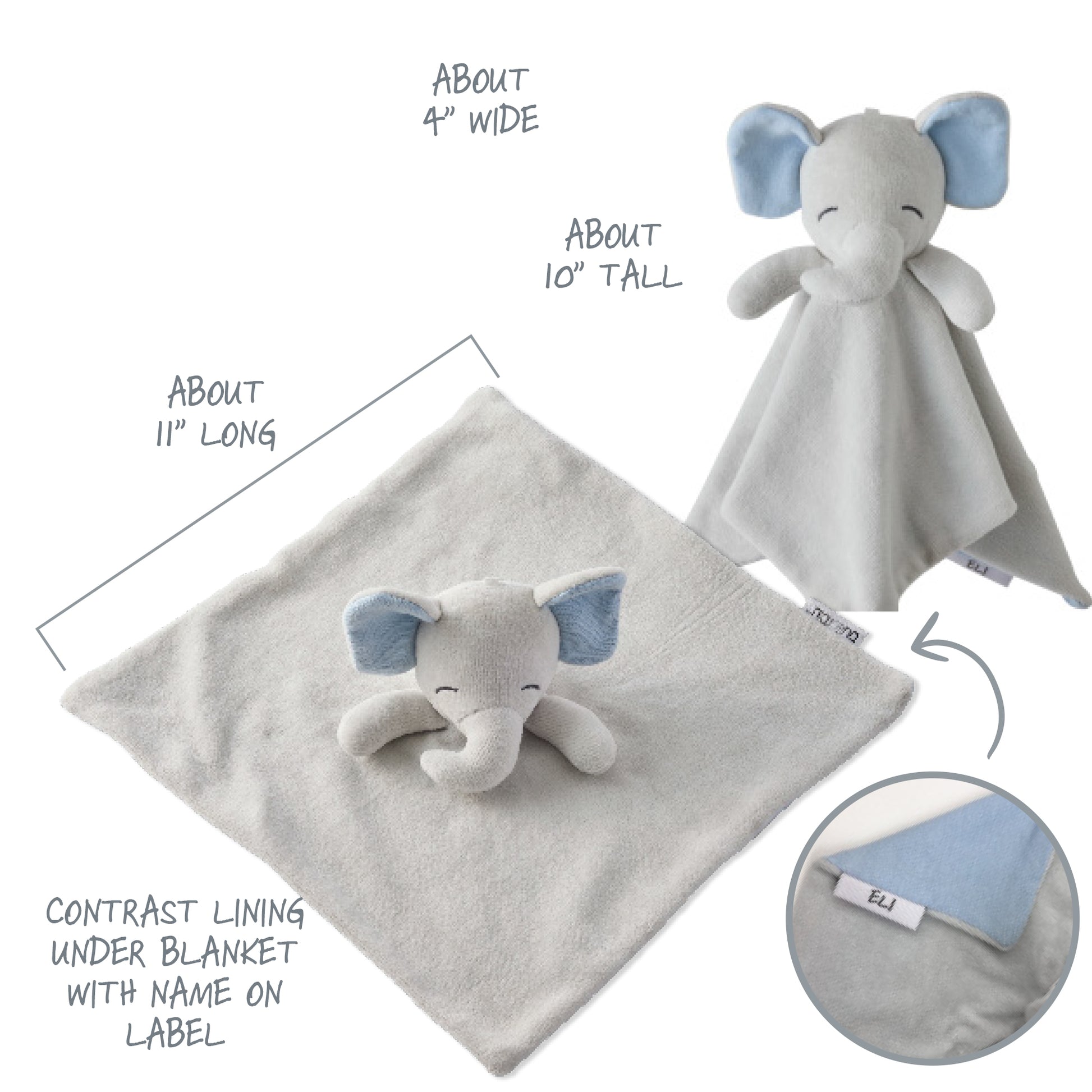 Butterblu Snuggle and Shake baby lovey security blanket and rattle set in Eli The Gray Elephant — GOTS-certified organic cotton newborn comfort toy