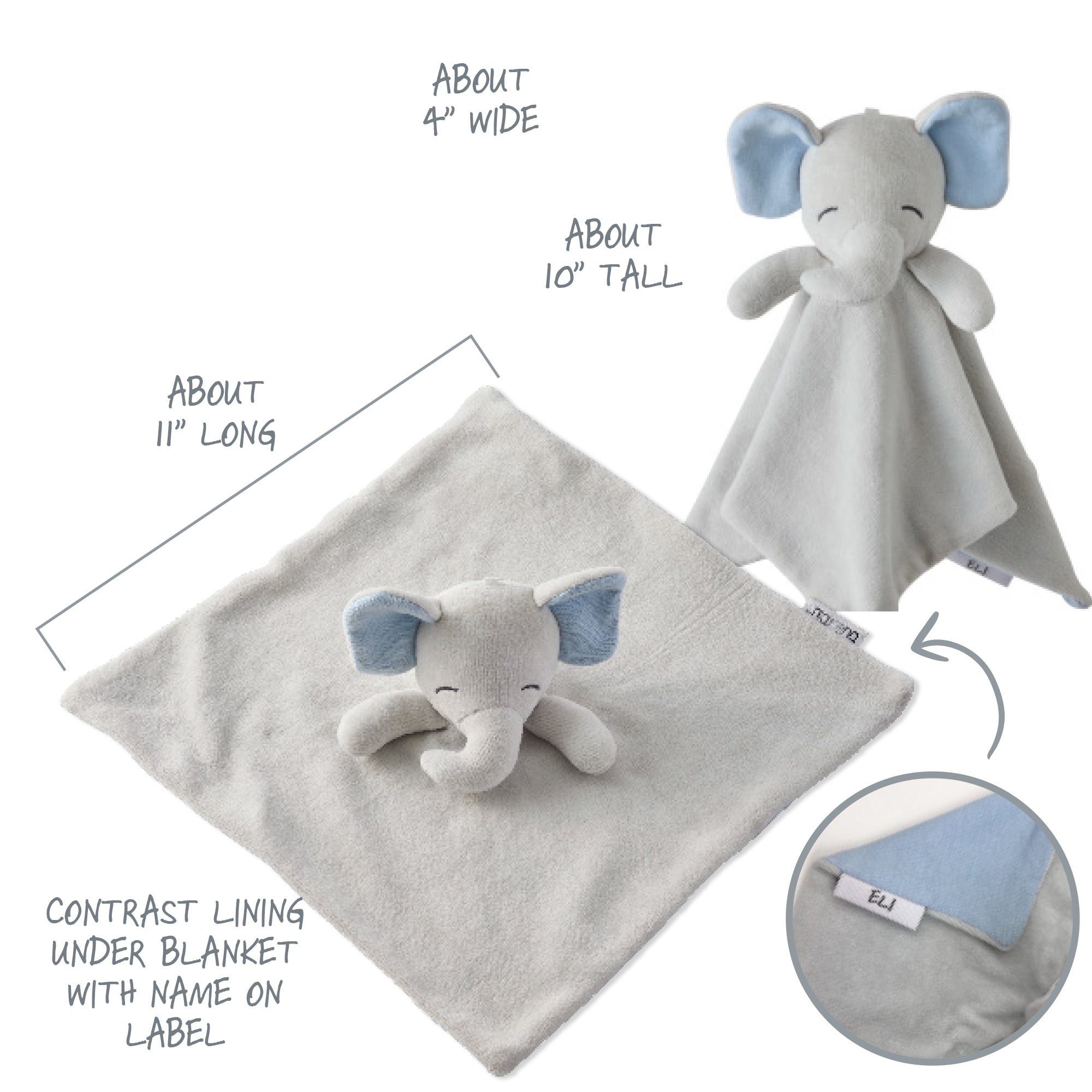 Butterblu Snuggle and Shake baby lovey security blanket and rattle set in Eli The Gray Elephant — GOTS-certified organic cotton newborn comfort toy