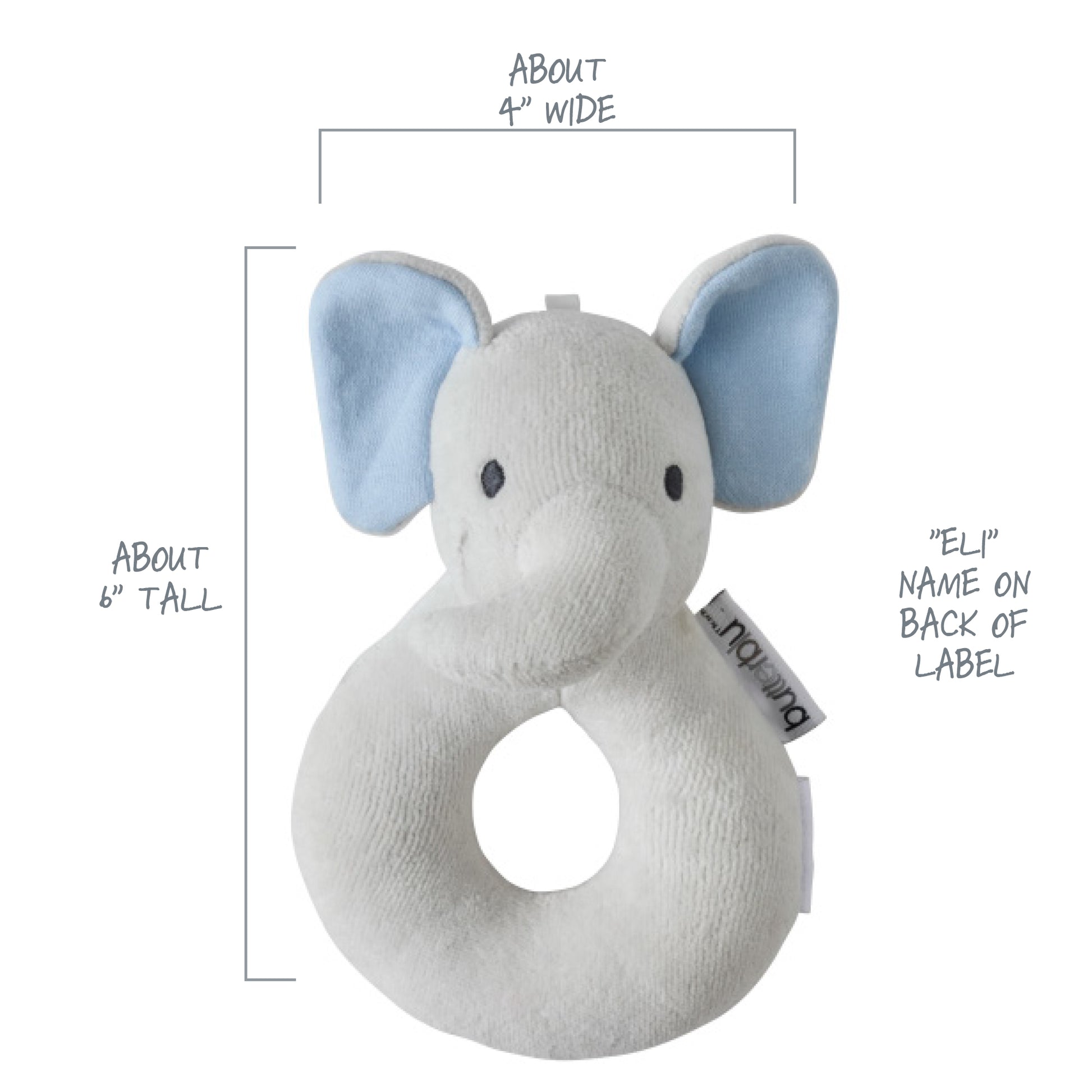 Butterblu Snuggle and Shake baby lovey security blanket and rattle set in Eli The Gray Elephant — GOTS-certified organic cotton newborn comfort toy