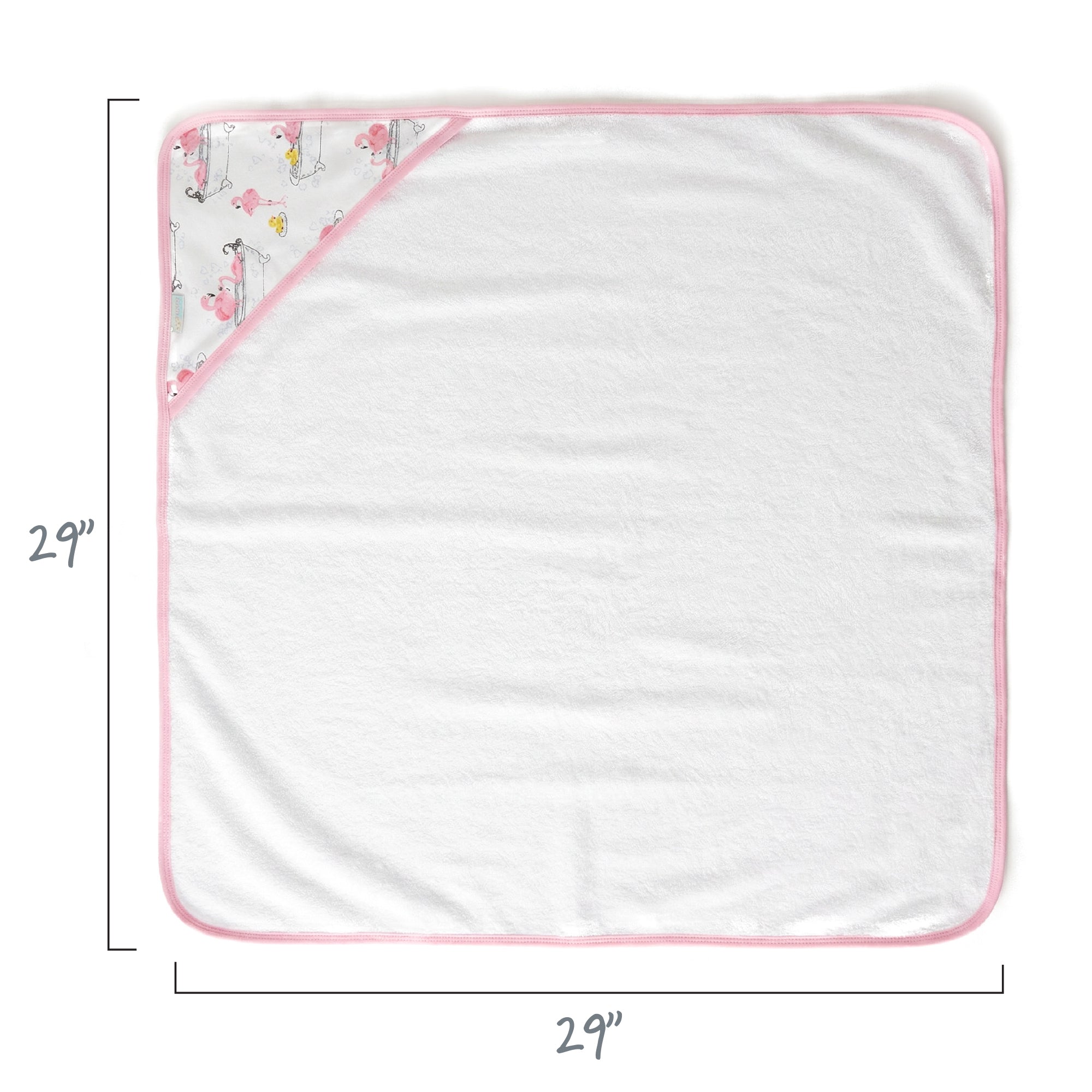 Layout of hooded towel, displaying 2'' square dimensions