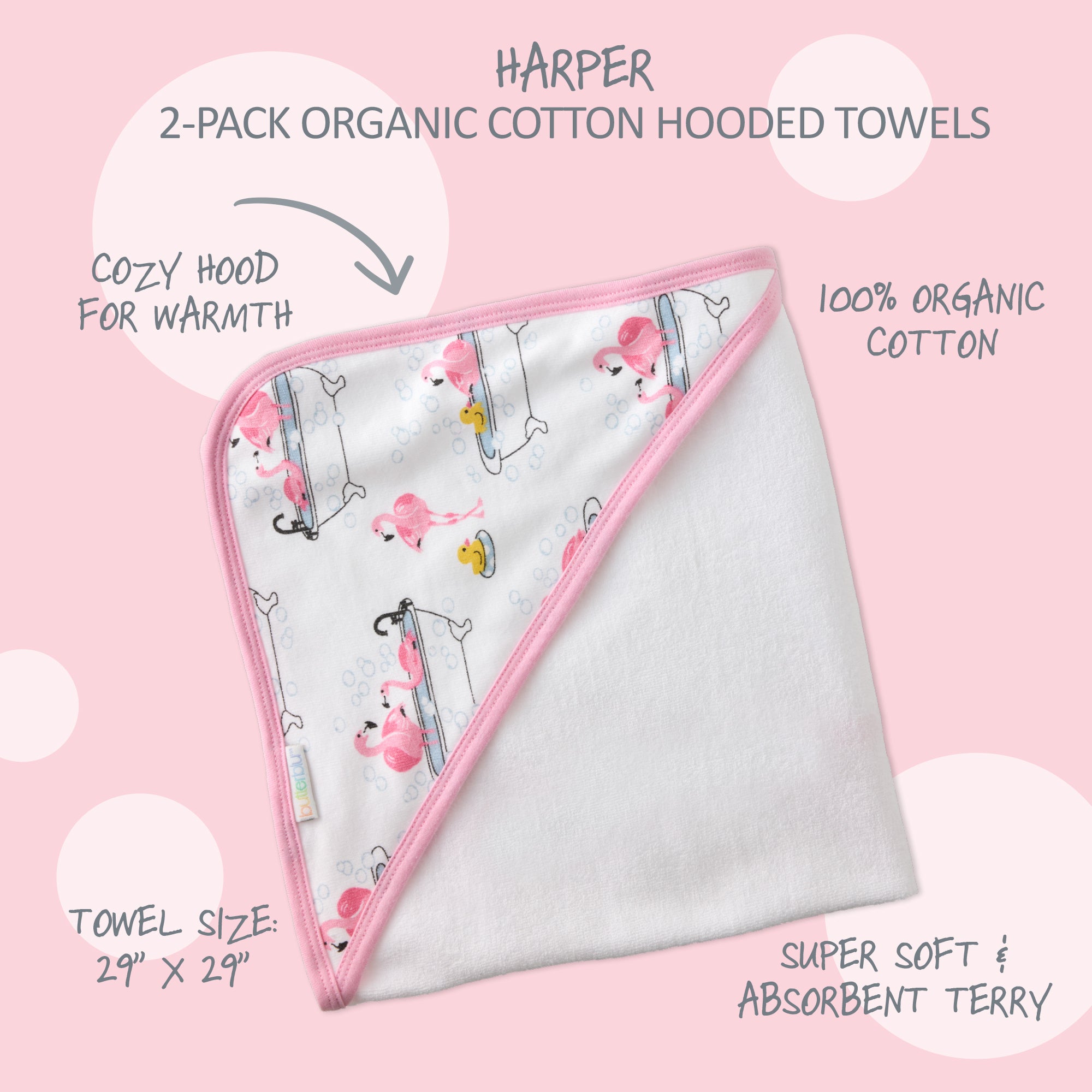 Harper Hooded towel surrounded by product descriptions
