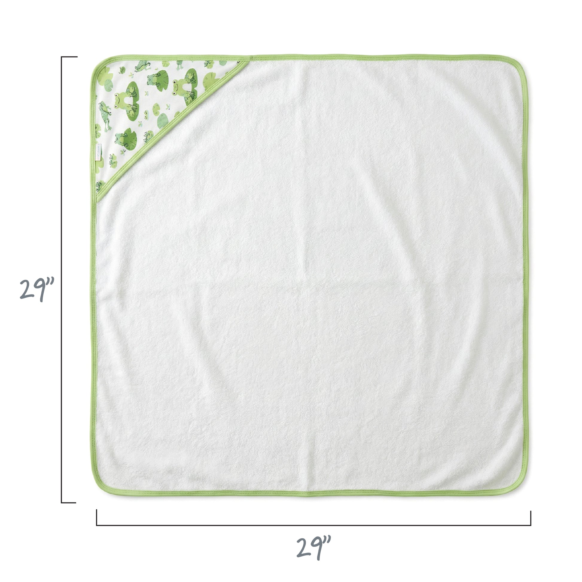 Layout of hooded towel, displaying 29’’ square dimensions