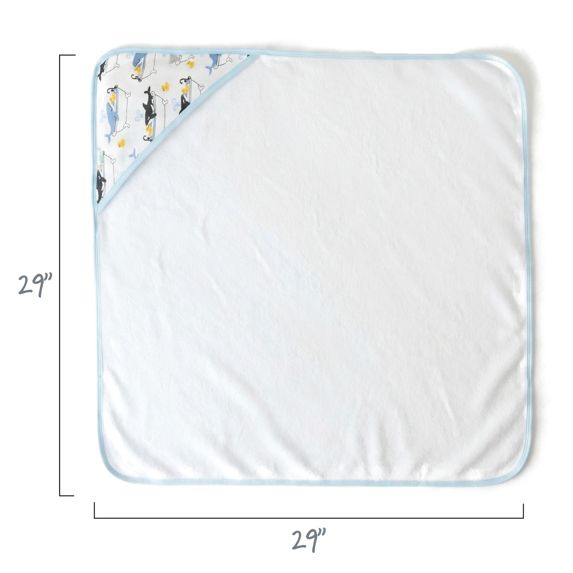 Layout of hooded towel, displaying 29'' square dimensions