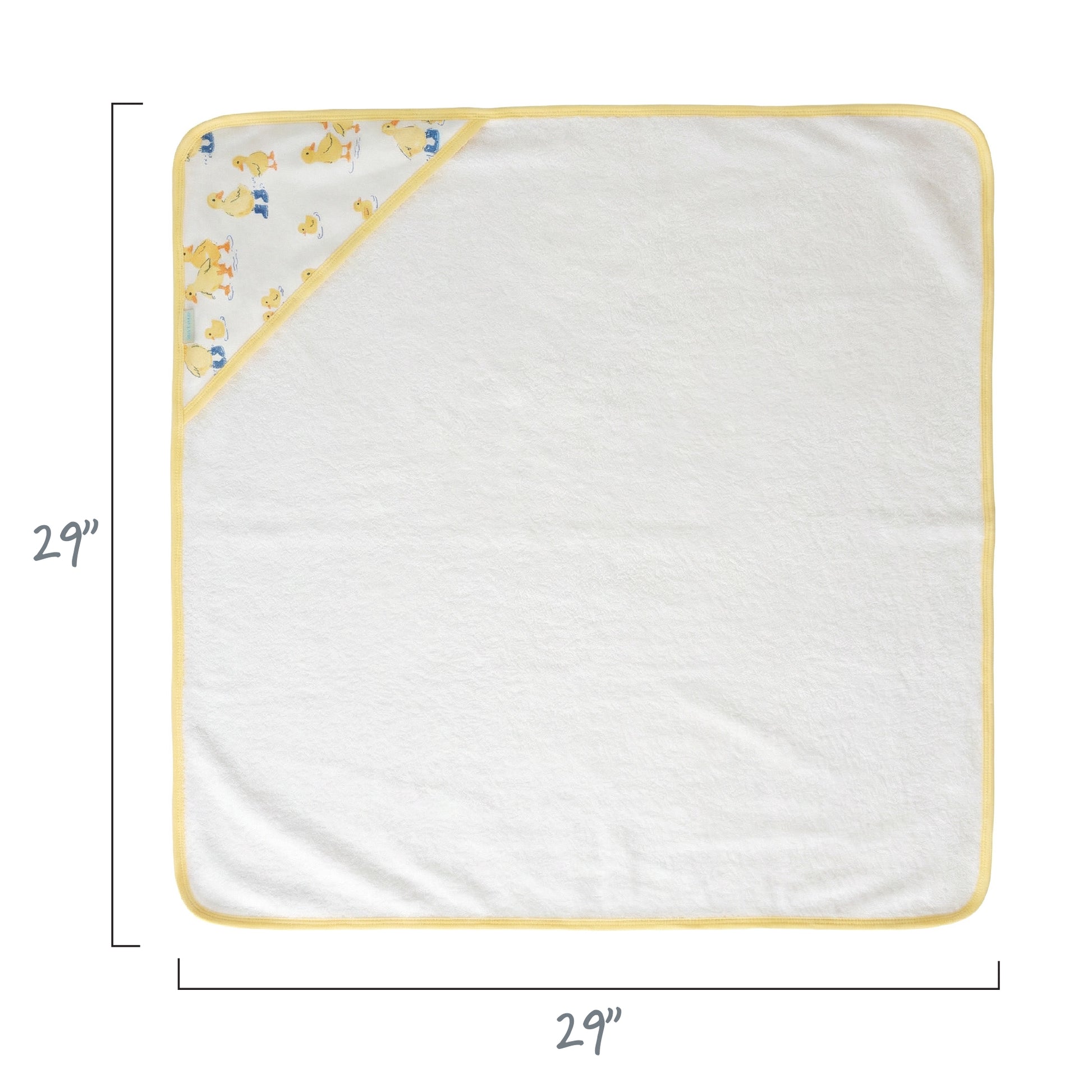Layout of hooded towel, displaying 29’’ square dimensions