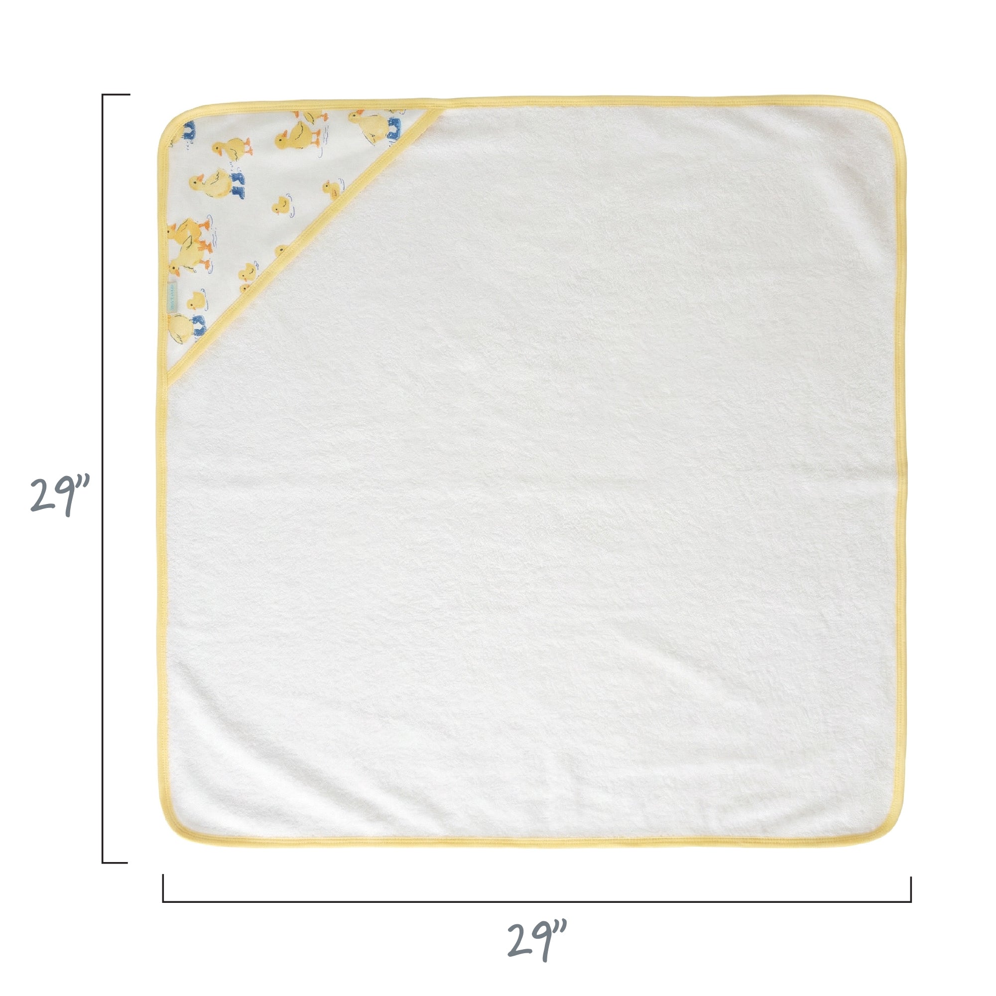 Layout of hooded towel, displaying 29’’ square dimensions