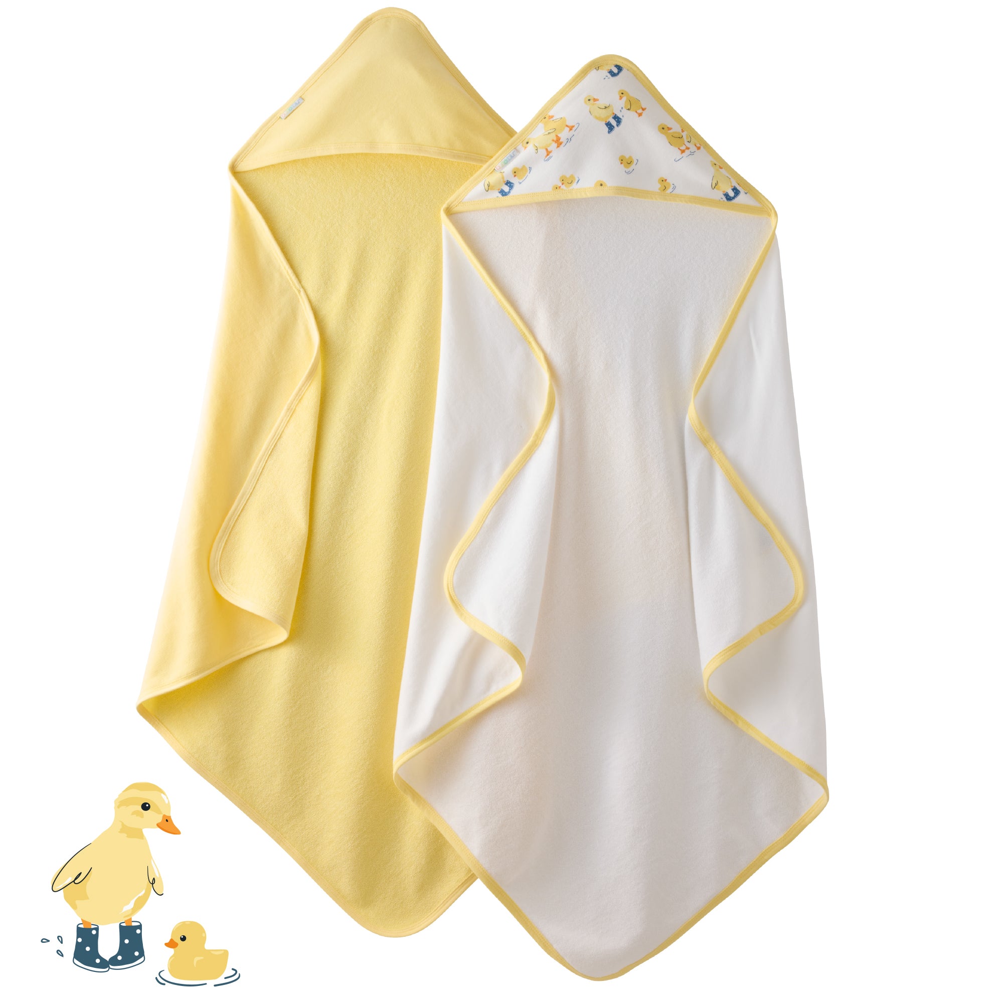 2 Puddle Jumper hooded towels on a white background with Duck graphic