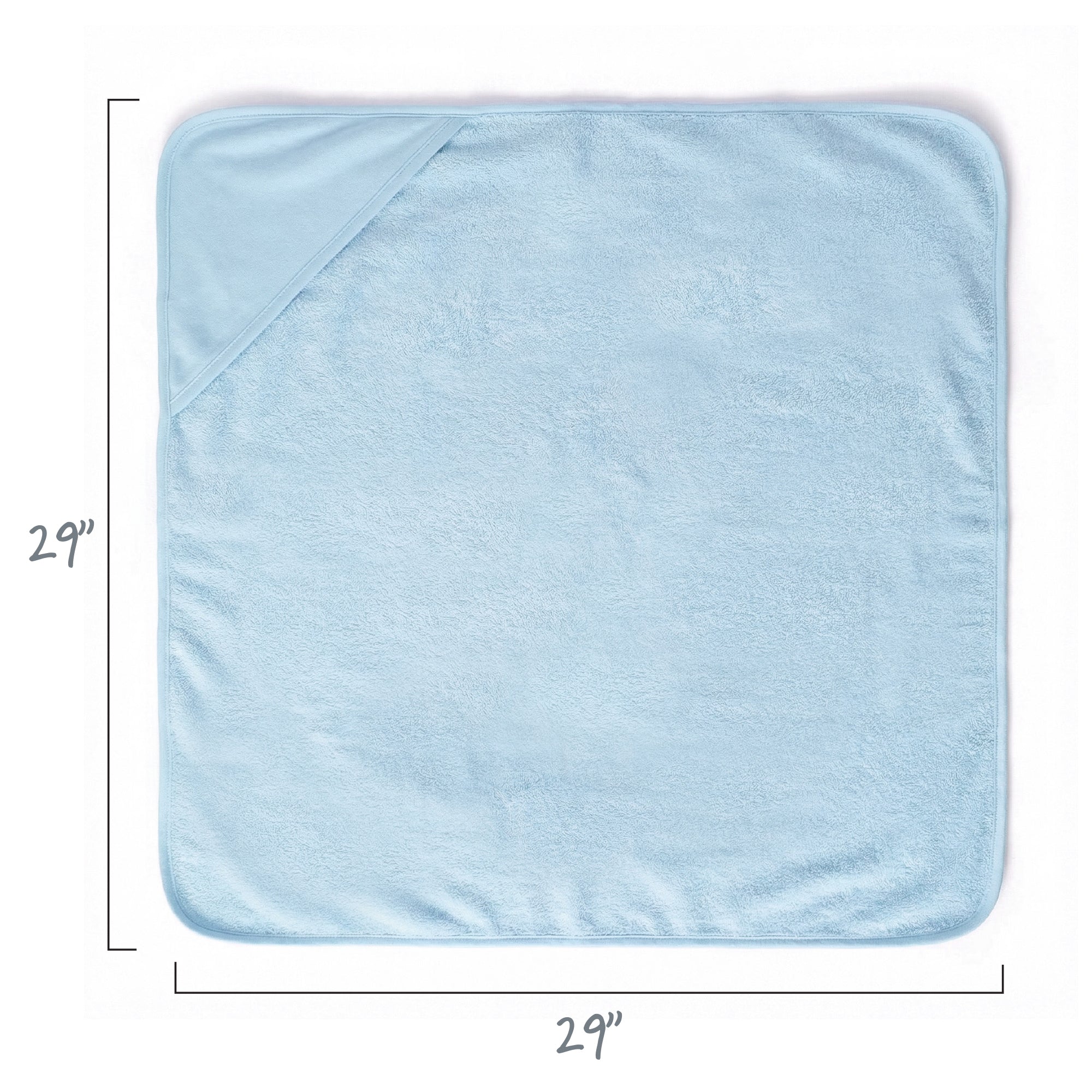 Layout of hooded towel, displaying 29’’ square dimensions
