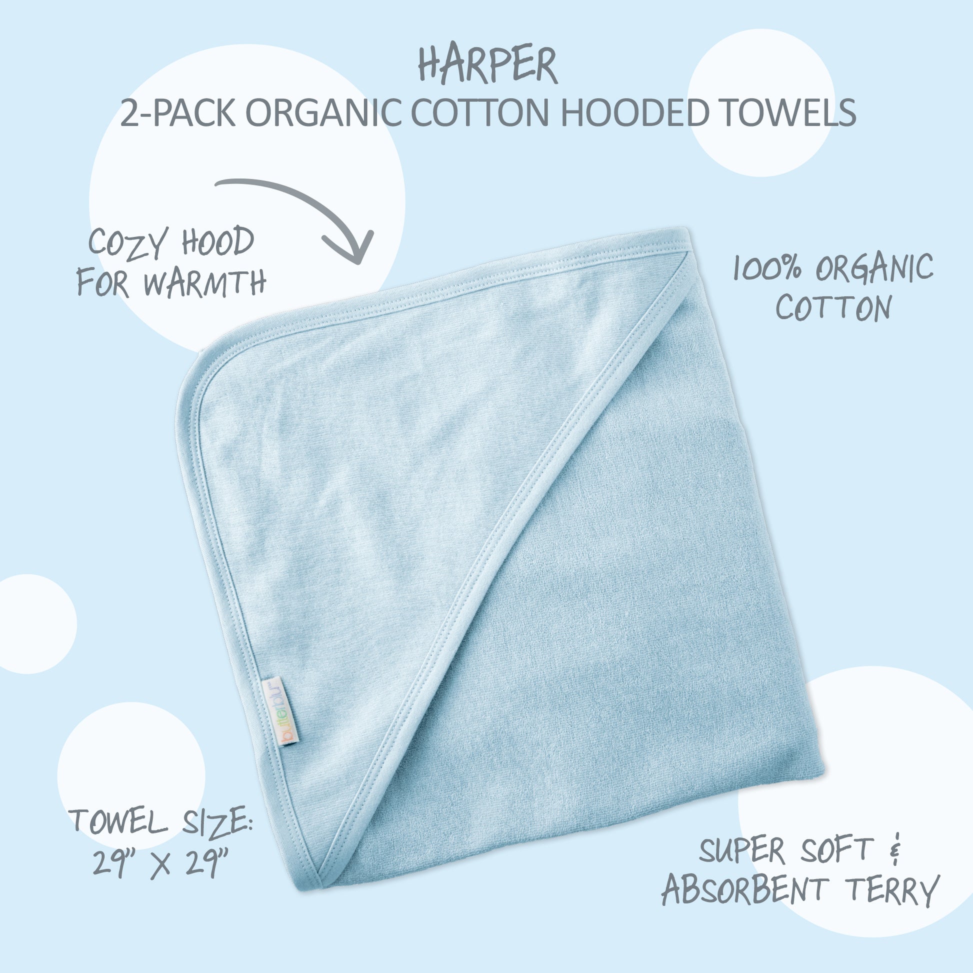 Harper Hooded Towels surrounded by product descriptions