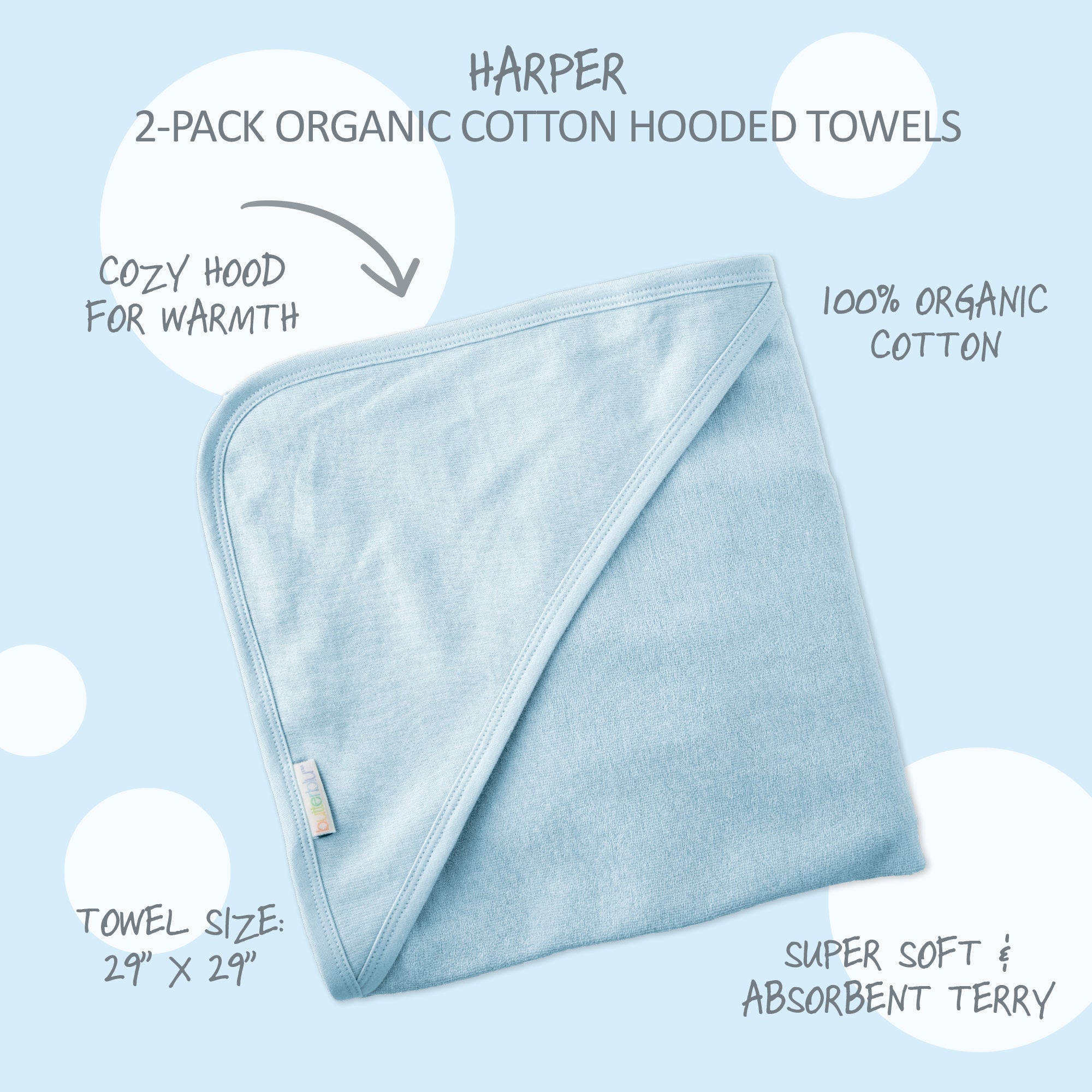 Harper Hooded Towels surrounded by product descriptions
