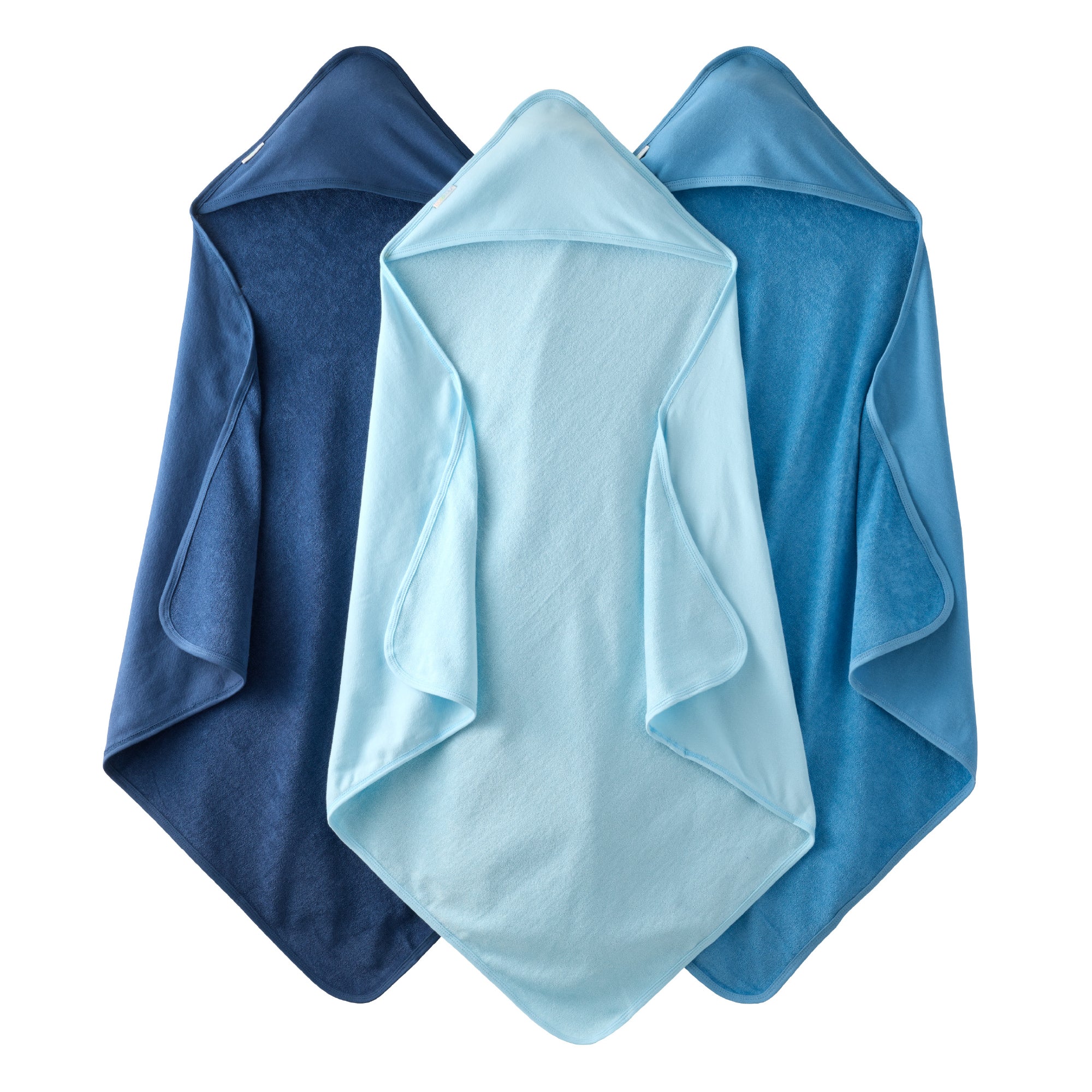3 hooded towels on a white background in Blue