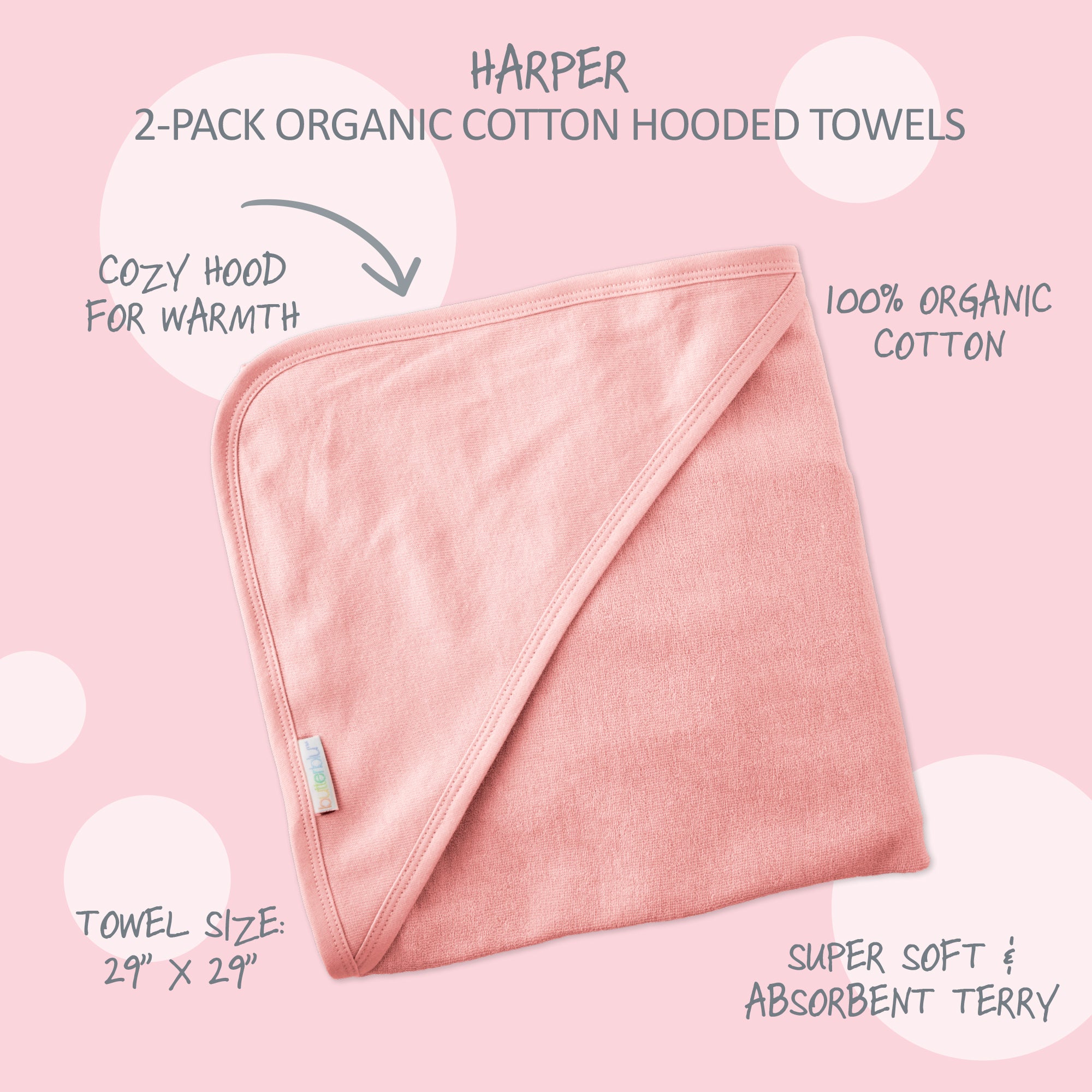 Harper Hooded Towels surrounded by product descriptions