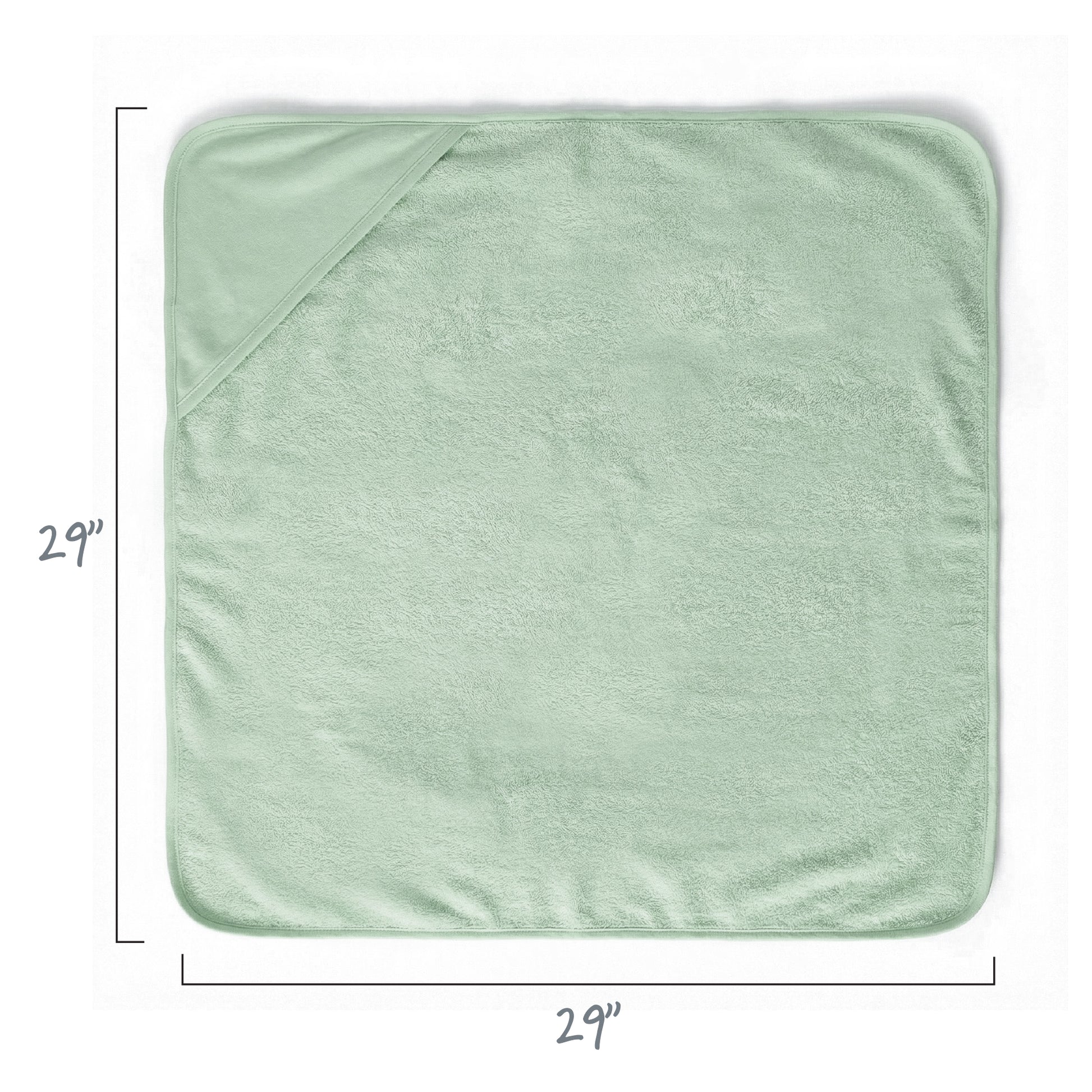 Layout of hooded towel, displaying 29’’ square dimensions