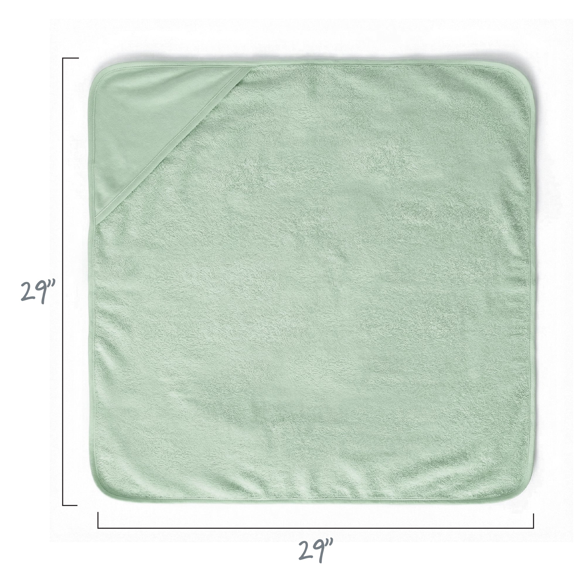 Layout of hooded towel, displaying 29’’ square dimensions