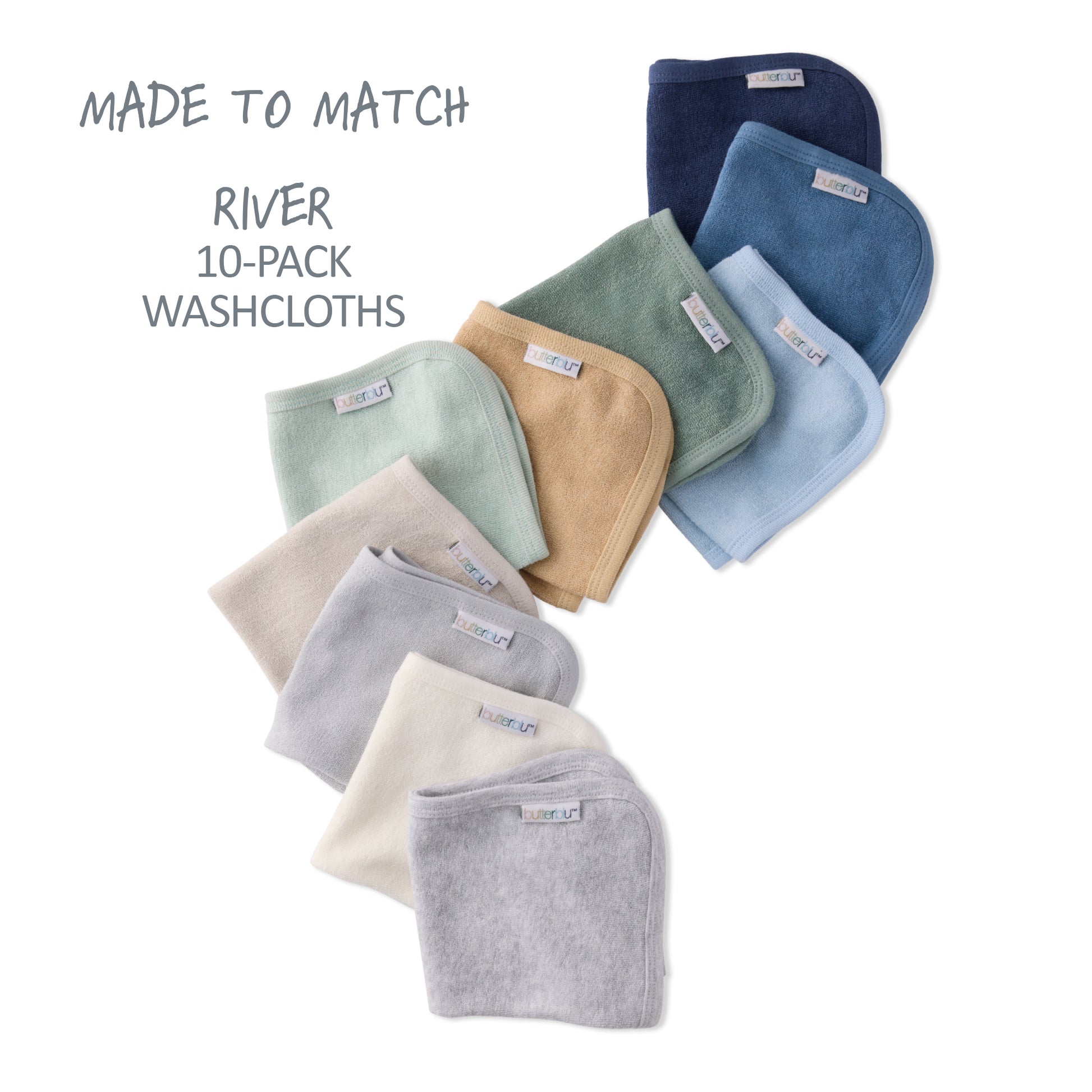 Made to Match River Washcloths layout in Natural Seafoam rainbow