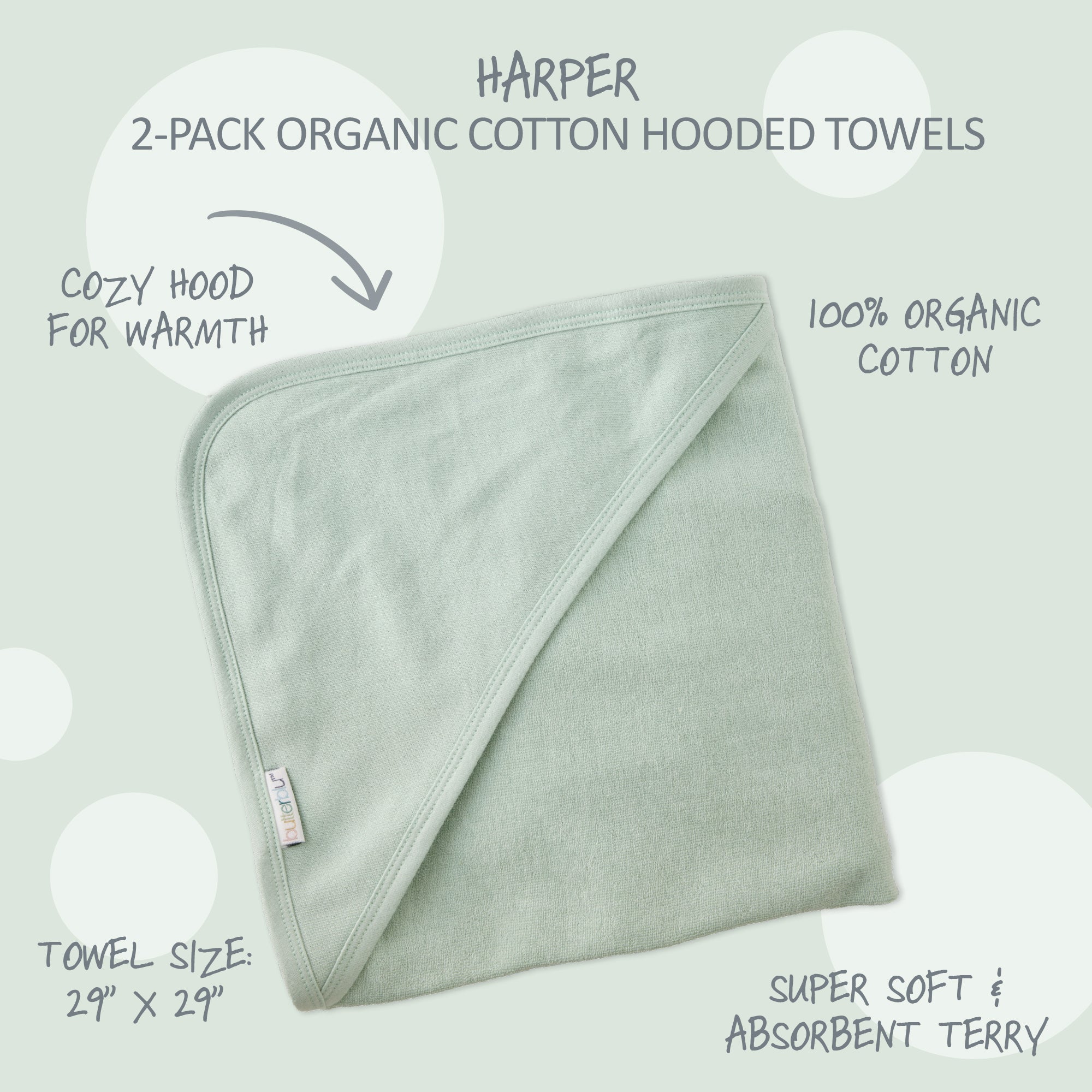 Harper Hooded Towels surrounded by product descriptions