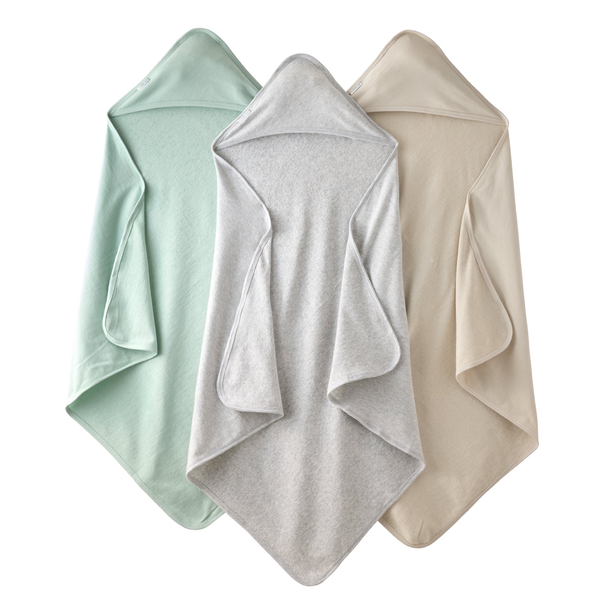 3 hooded towels on a white background in Seafoam
