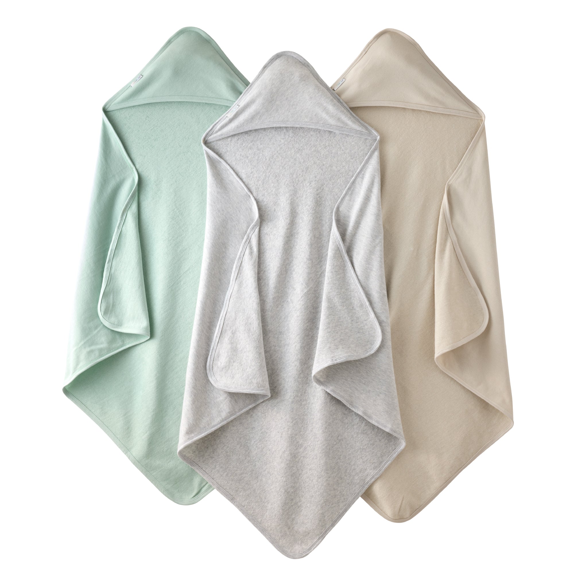 3 hooded towels on a white background in Seafoam
