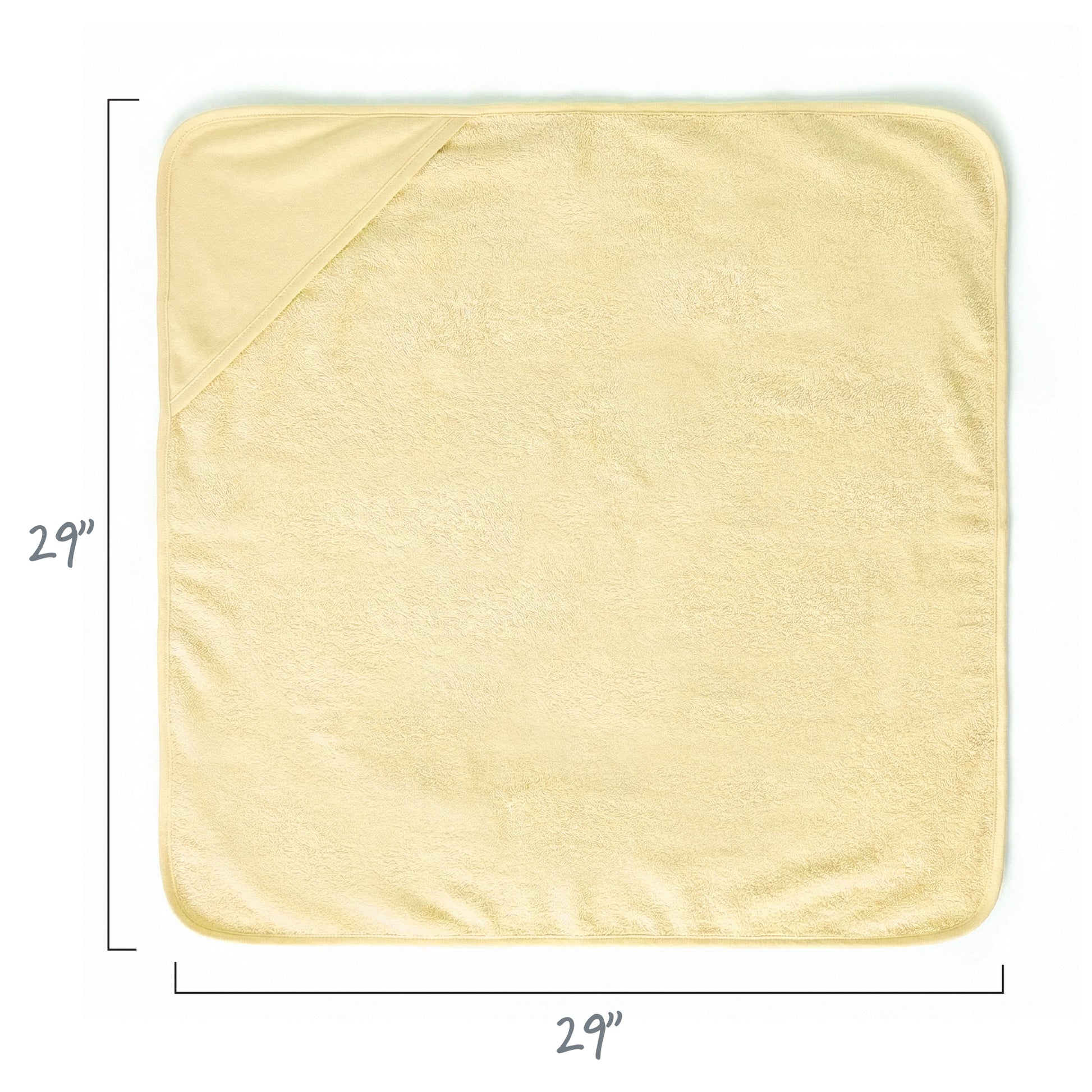Layout of hooded towel, displaying 29’’ square dimensions