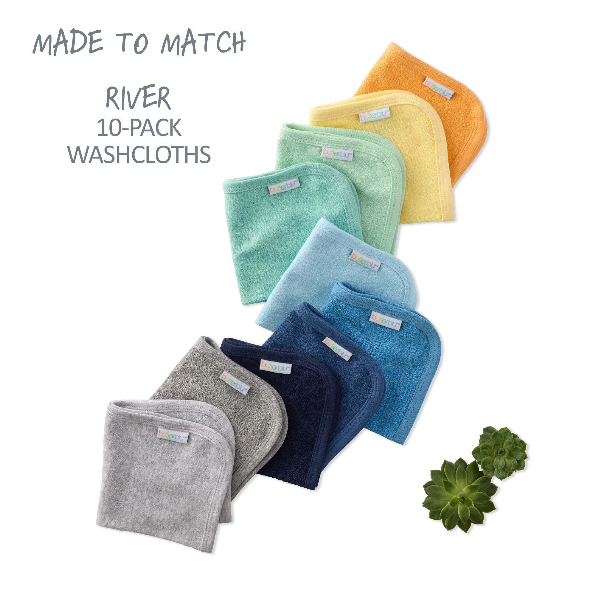 Made to Match River Washcloths layout in sunny blue rainbow