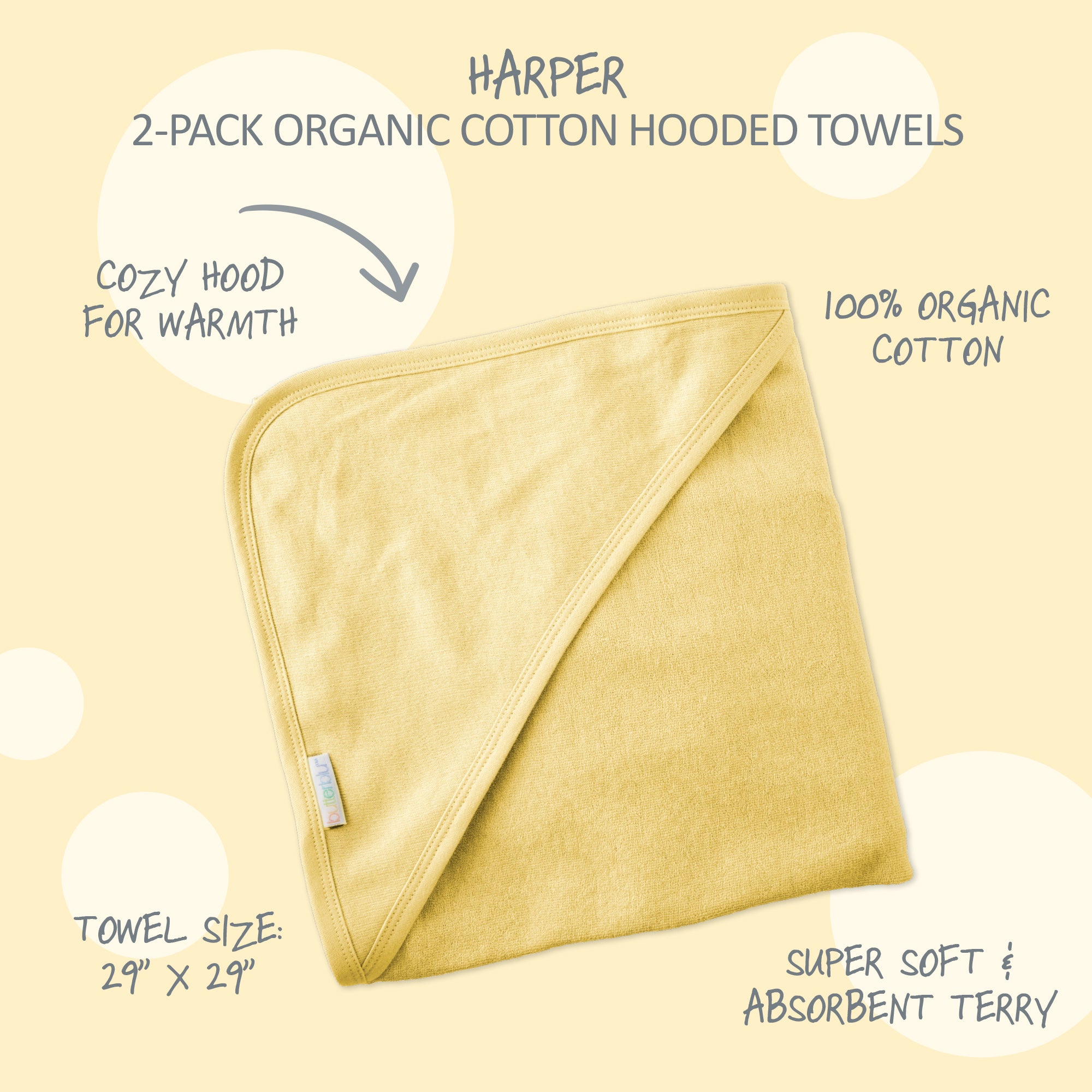 Harper Hooded Towels surrounded by product descriptions