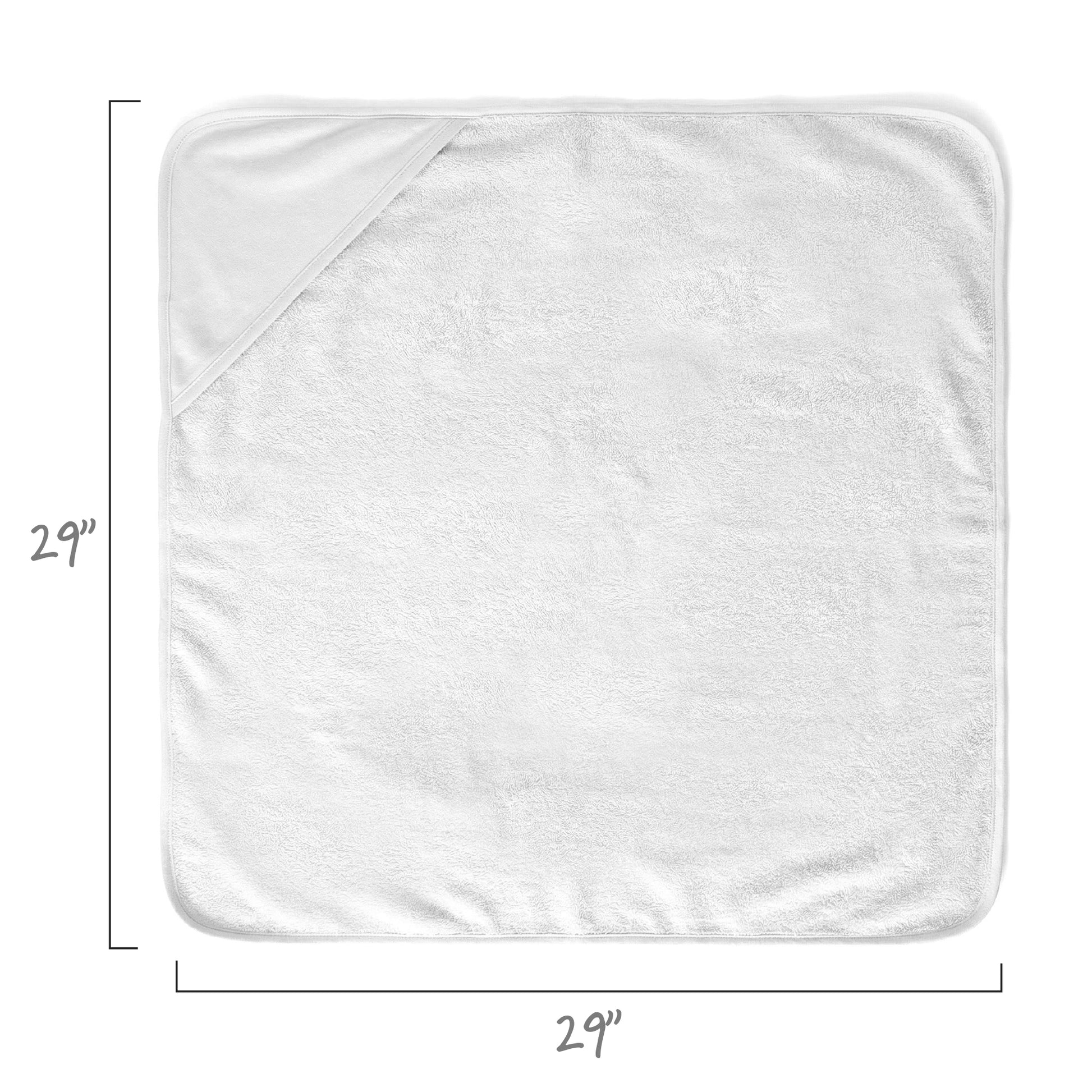 Layout of hooded towel, displaying 29’’ square dimensions