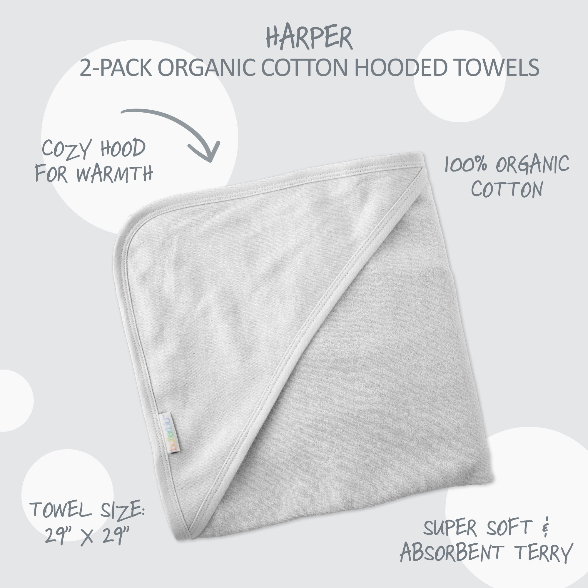 Harper Hooded Towels surrounded by product descriptions