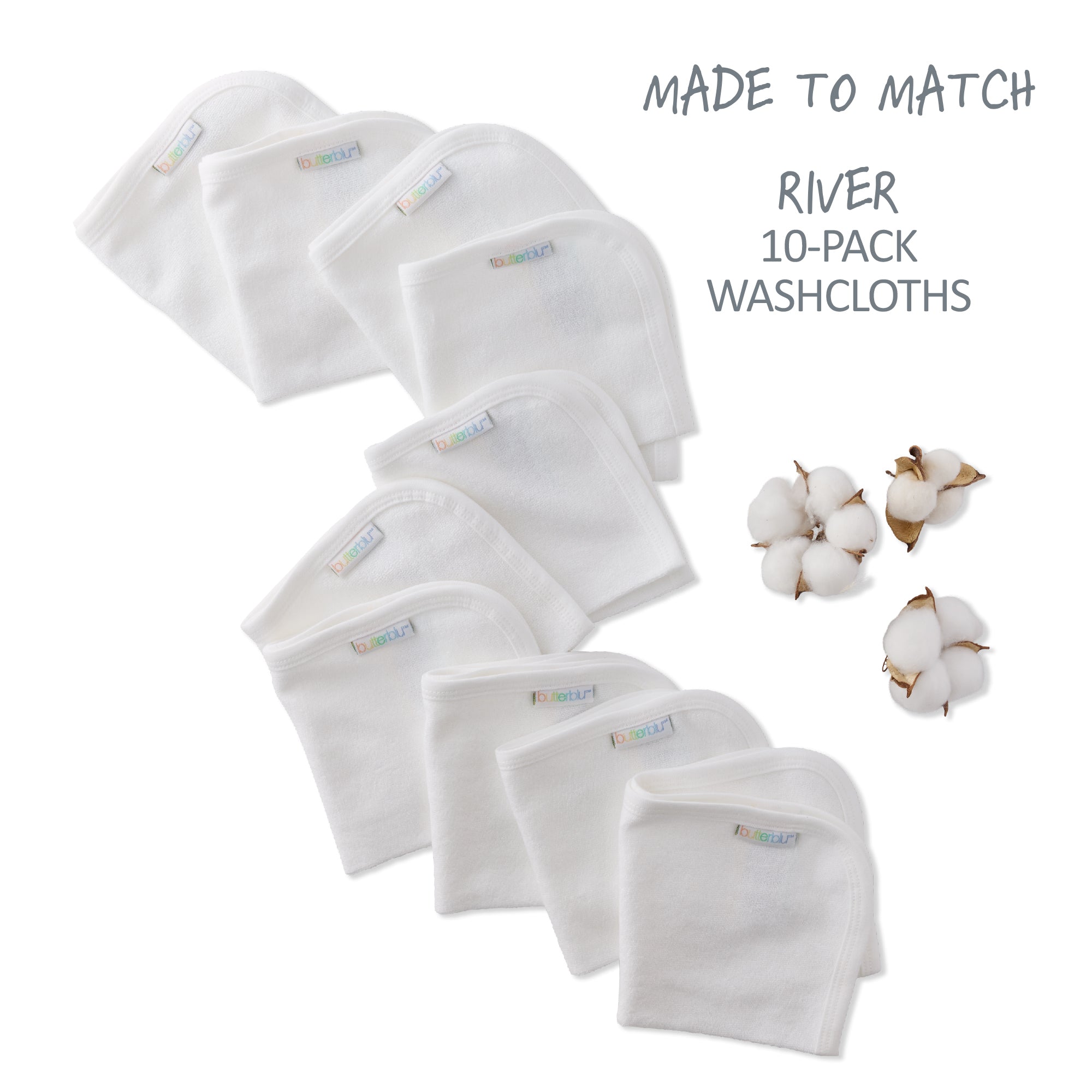 Made to Match River Washcloths layout in white
